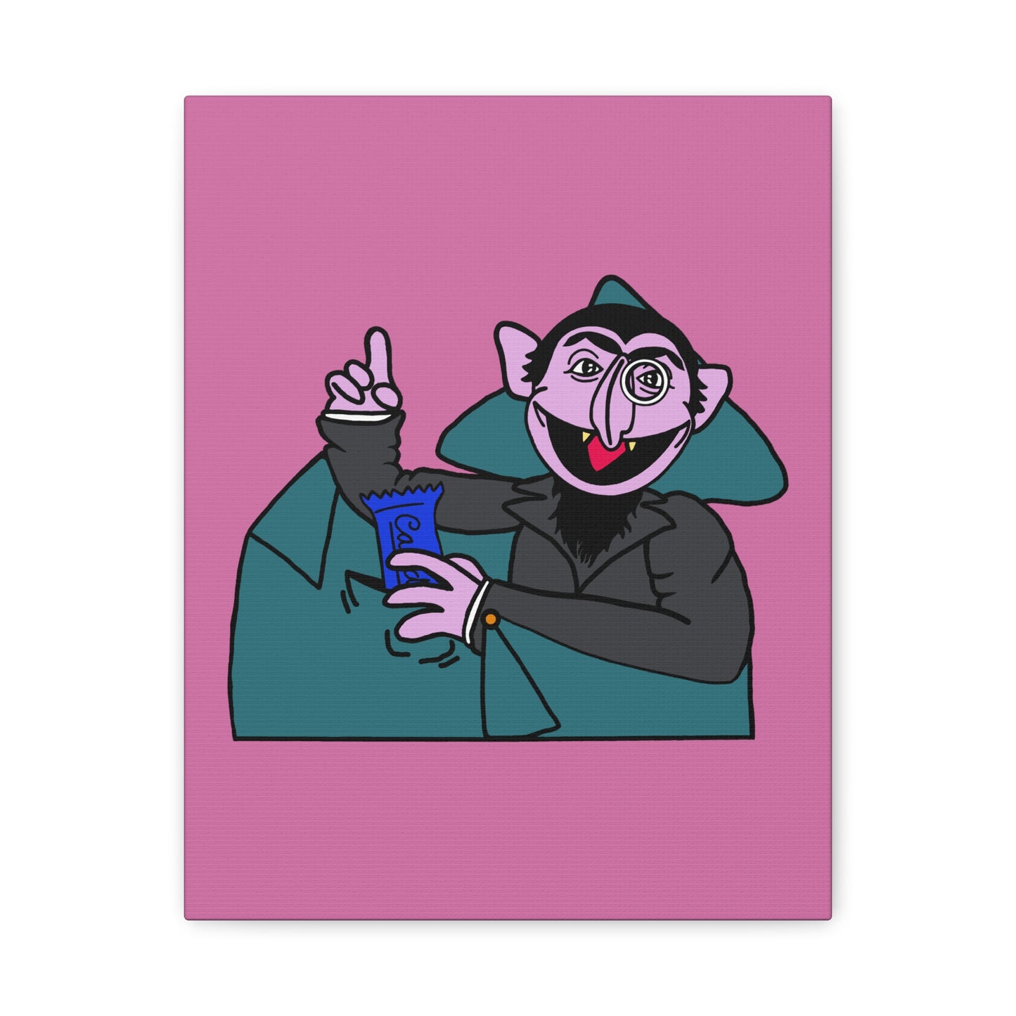 The Count Stealing Candy Canvas Print Light Pink - Sesame Street The Count Parody Art