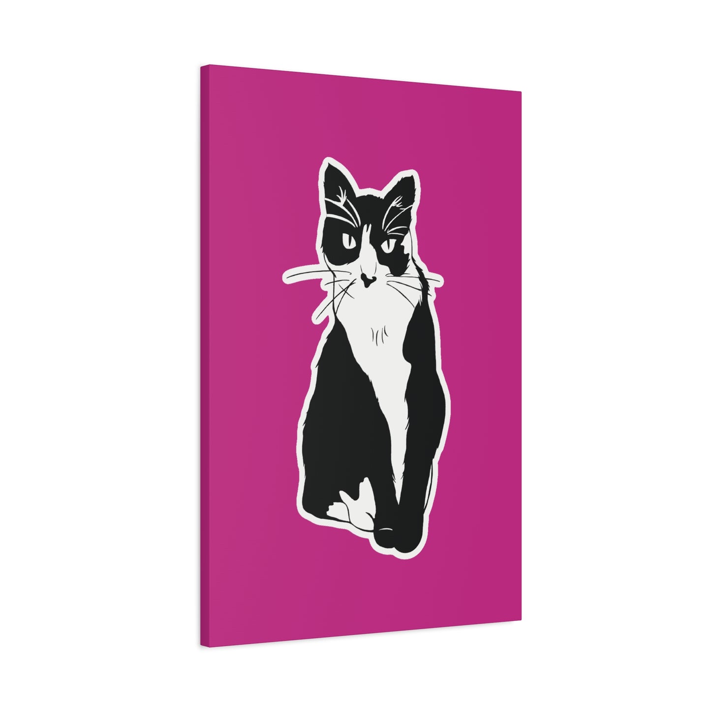 Cat Canvas on Pink (Sticker Style Cat) - Cat Drawing Art