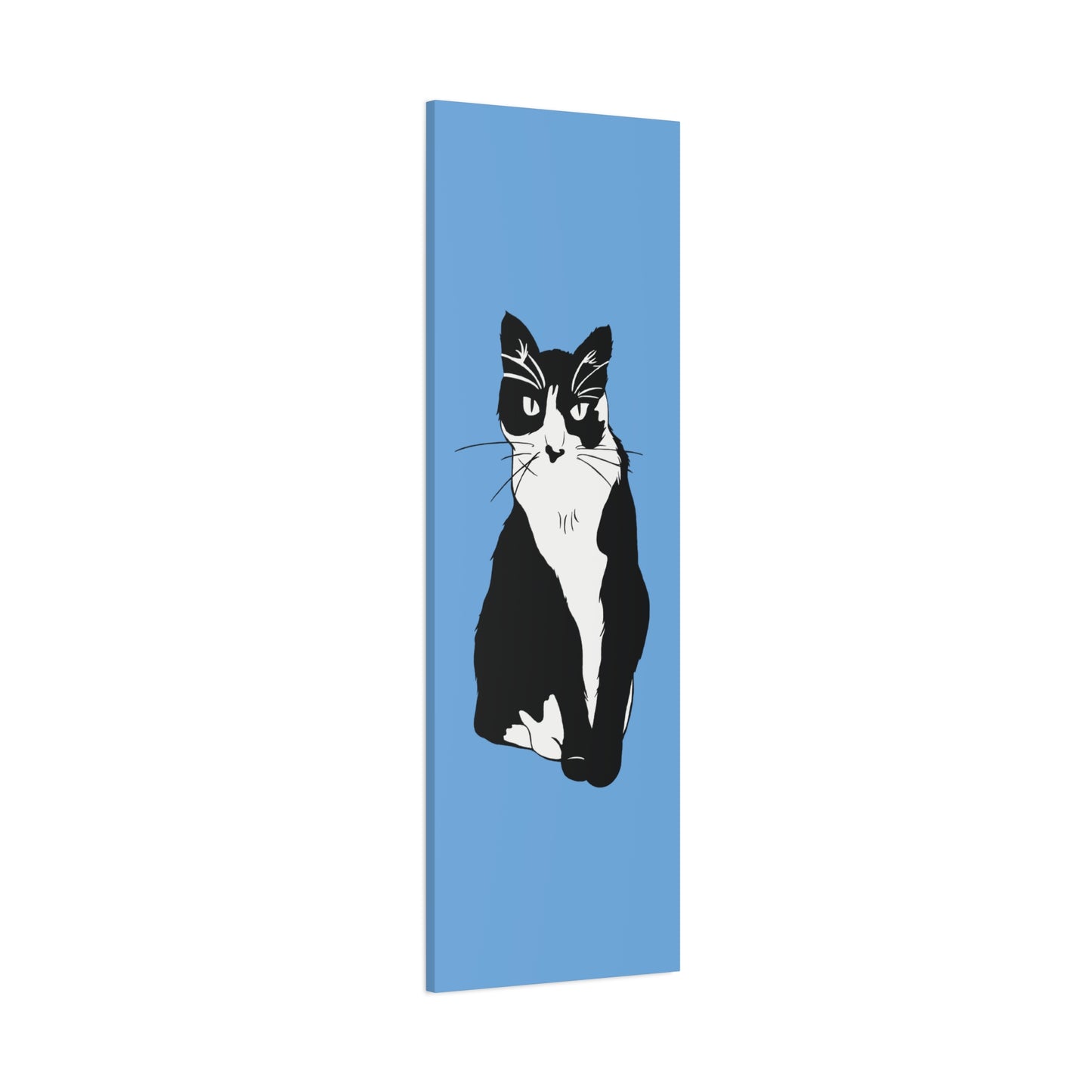 Cat Canvas on Light Blue (B&W Style Cat) - Cat Drawing Art