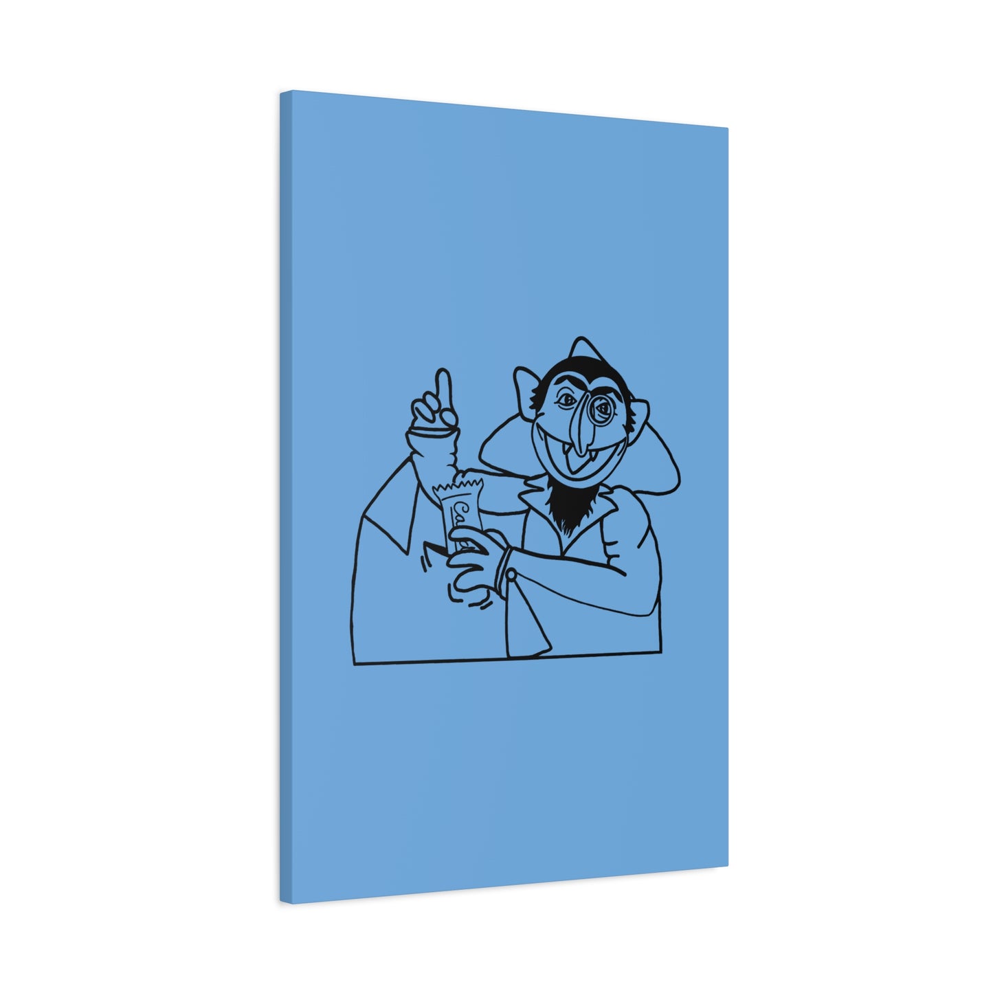 The Count Stealing Candy Outline Canvas Print Light Blue - Sesame Street The Count Parody Art
