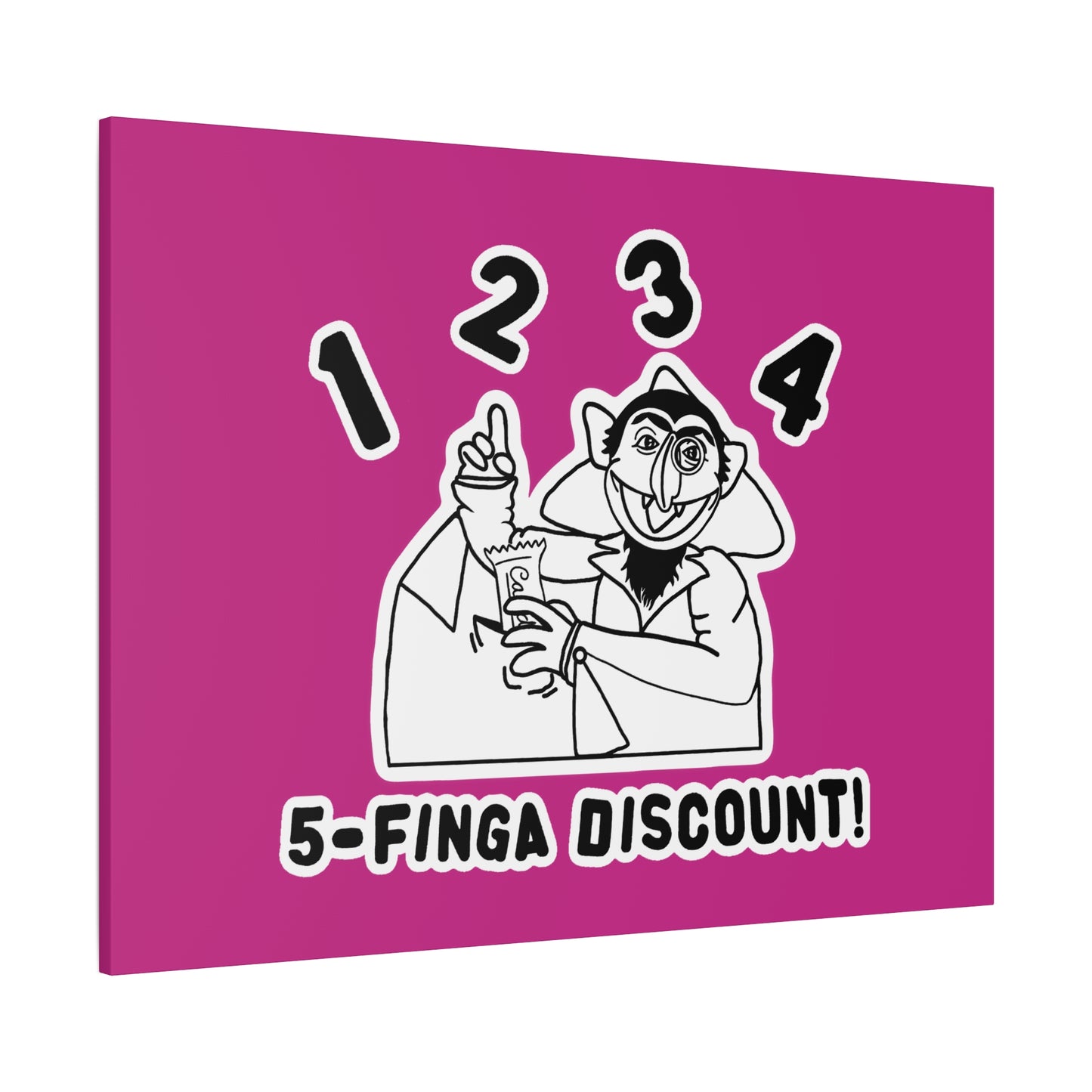 Five Finger Discount Outline Canvas Print Pink - Sesame Street The Count Parody Art Print