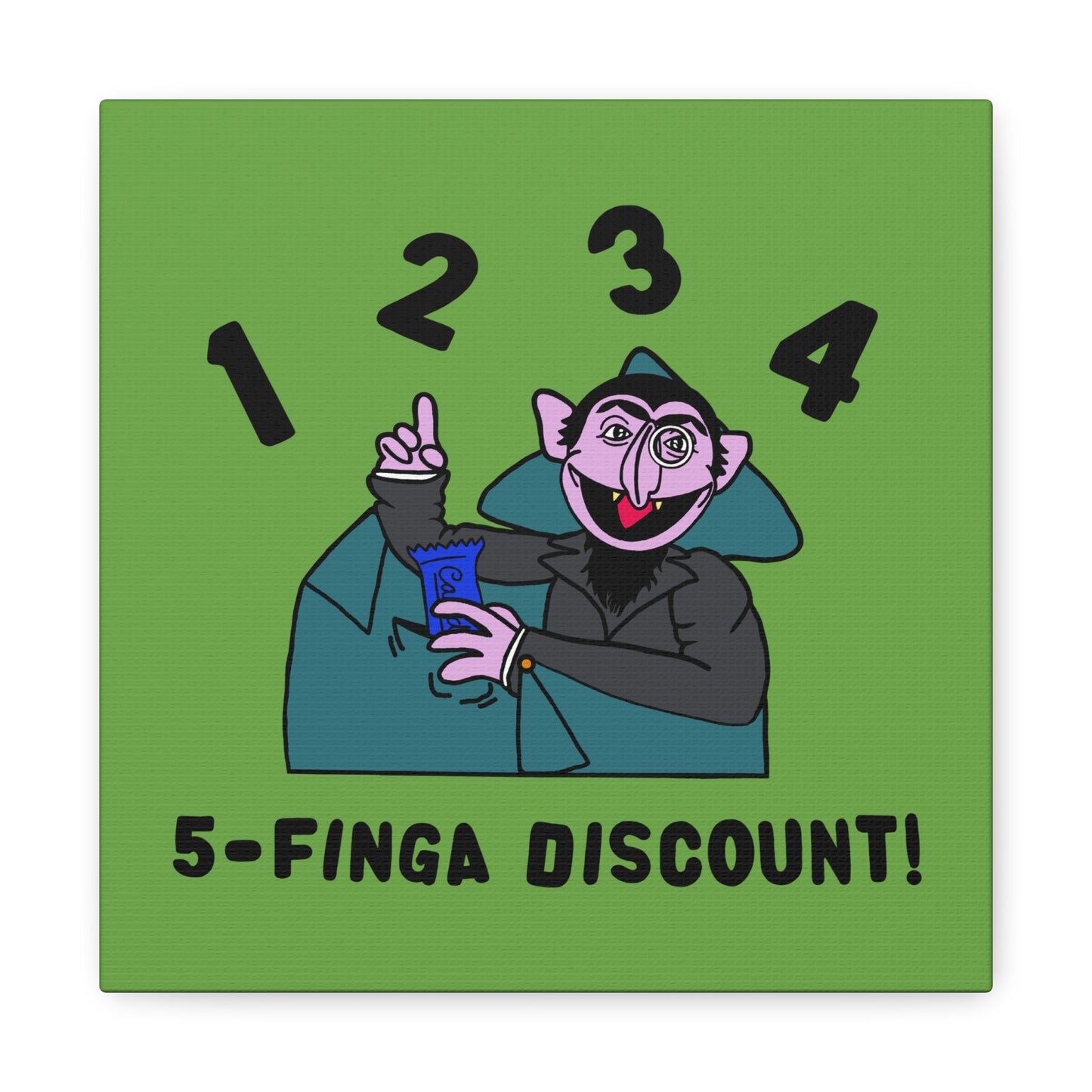 Five Finger Discount Canvas Print Green - Sesame Street The Count Parody Art Print