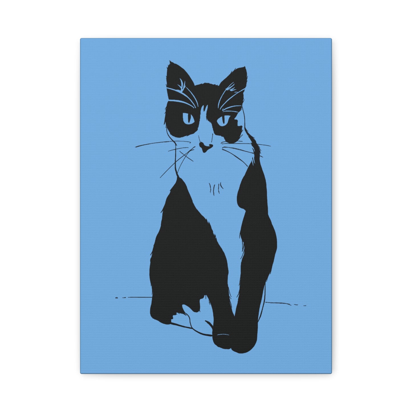 Cat Canvas Print on Light Blue (Transparent Style Cat) - Cat Drawing Art