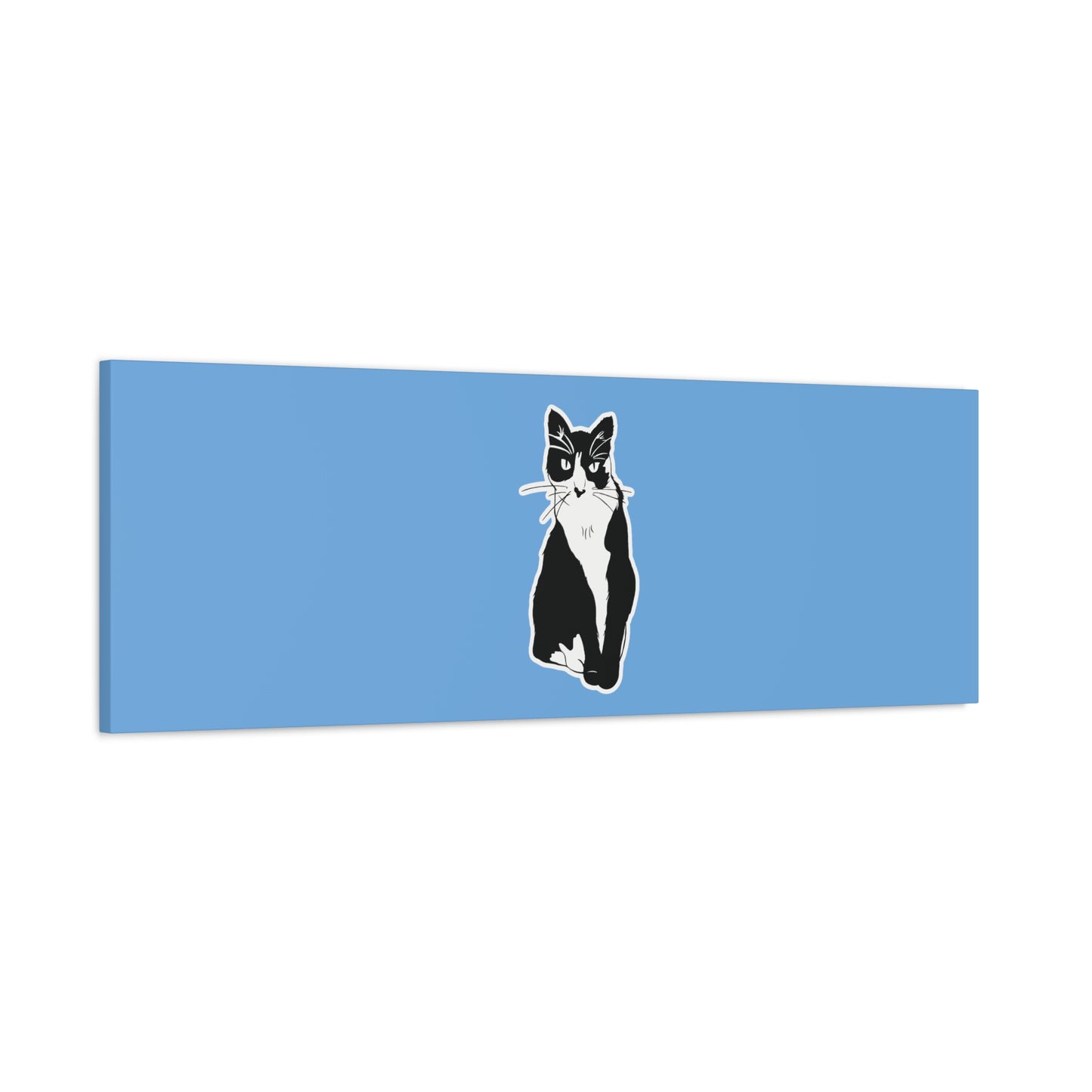 Cat Canvas on Light Blue (Sticker Style Cat) - Cat Drawing Art