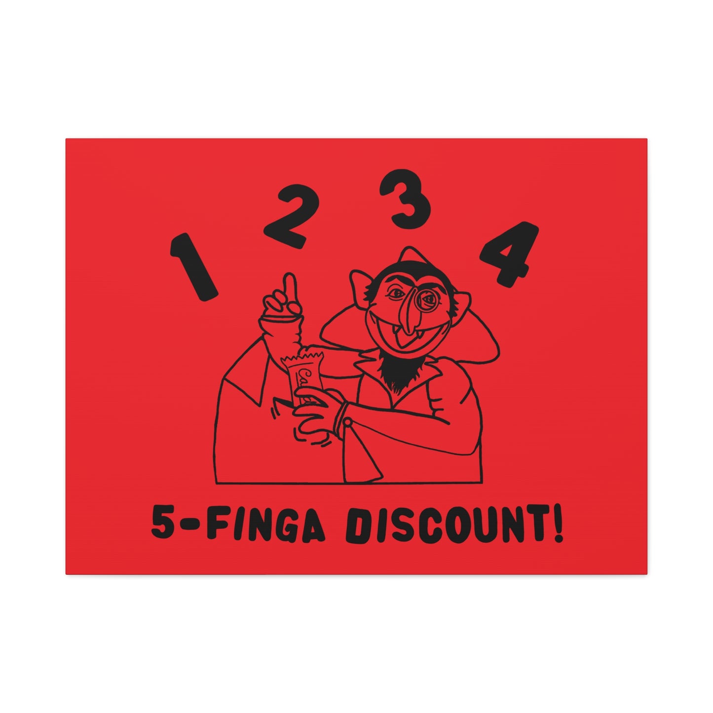 Five Finger Discount Outline Canvas Print Red - Sesame Street The Count Parody Art Print