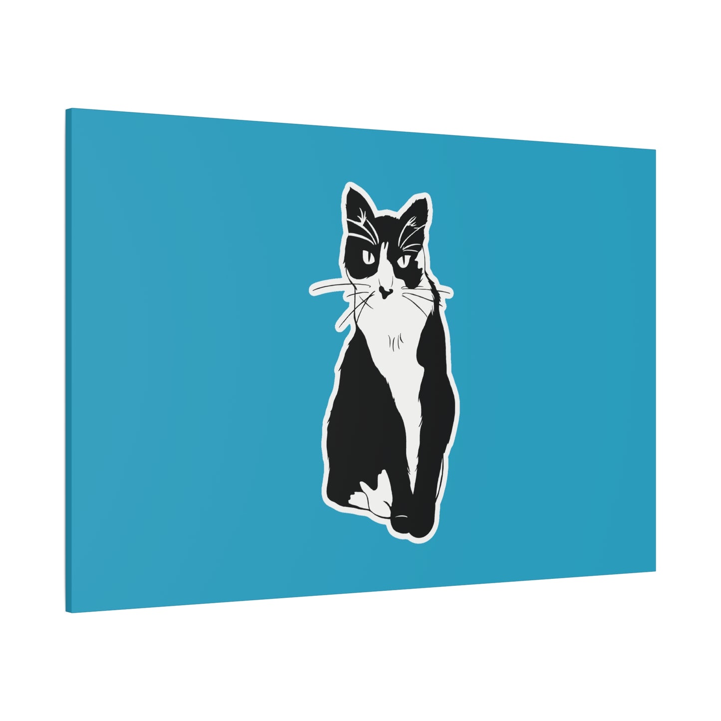 Cat Canvas Print on Turquoise (Sticker Style Cat) - Cat Drawing Art