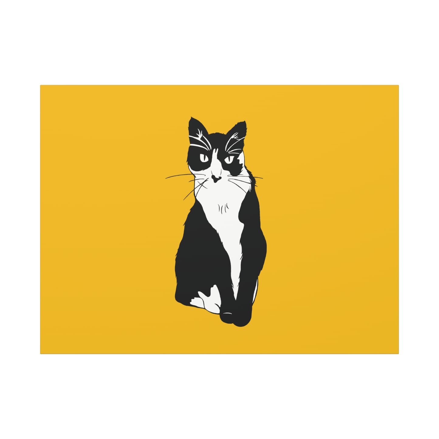 Cat Canvas on Yellow (B&W Style Cat) - Cat Drawing Art