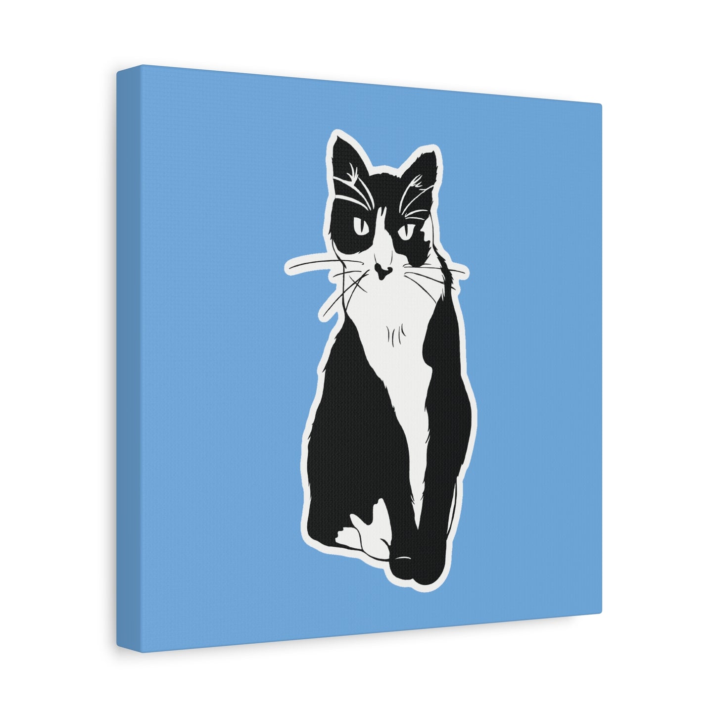 Cat Canvas on Light Blue (Sticker Style Cat) - Cat Drawing Art