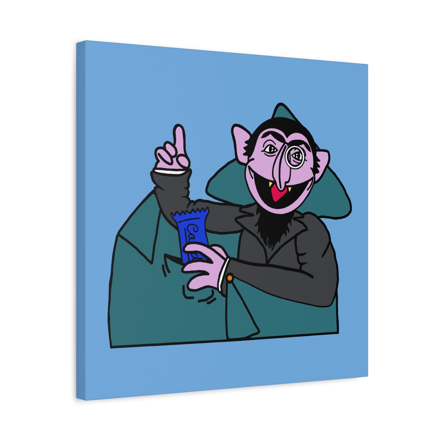 The Count Stealing Candy Canvas Print Light Blue - Sesame Street The Count Parody Art