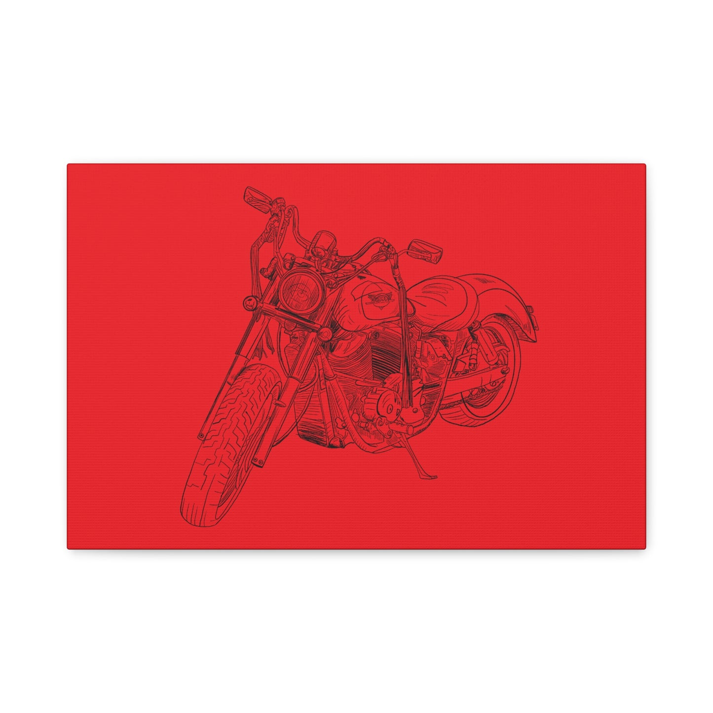 Ride Me Harley Motorcycle Sketch Canvas Print - Black Ink on Red Background