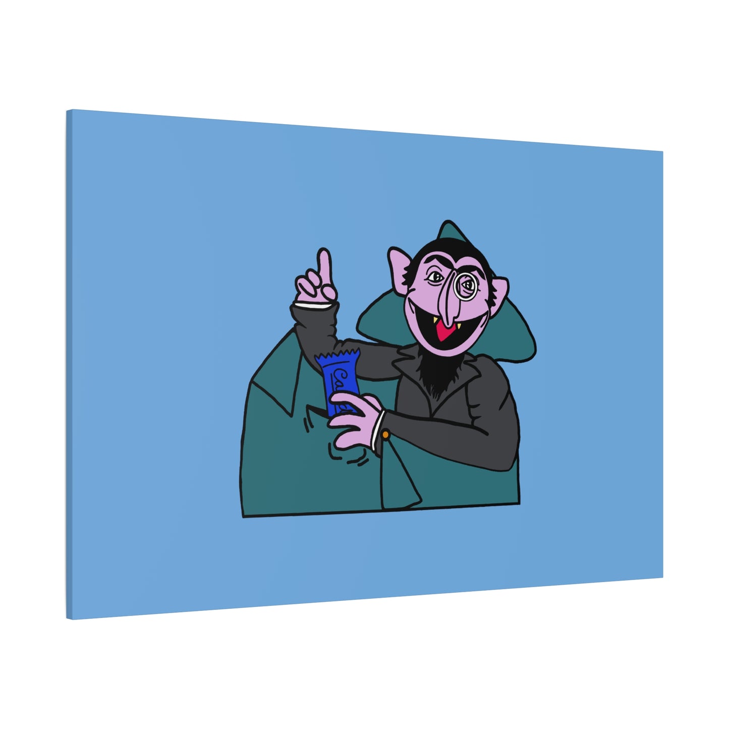 The Count Stealing Candy Canvas Print Light Blue - Sesame Street The Count Parody Art