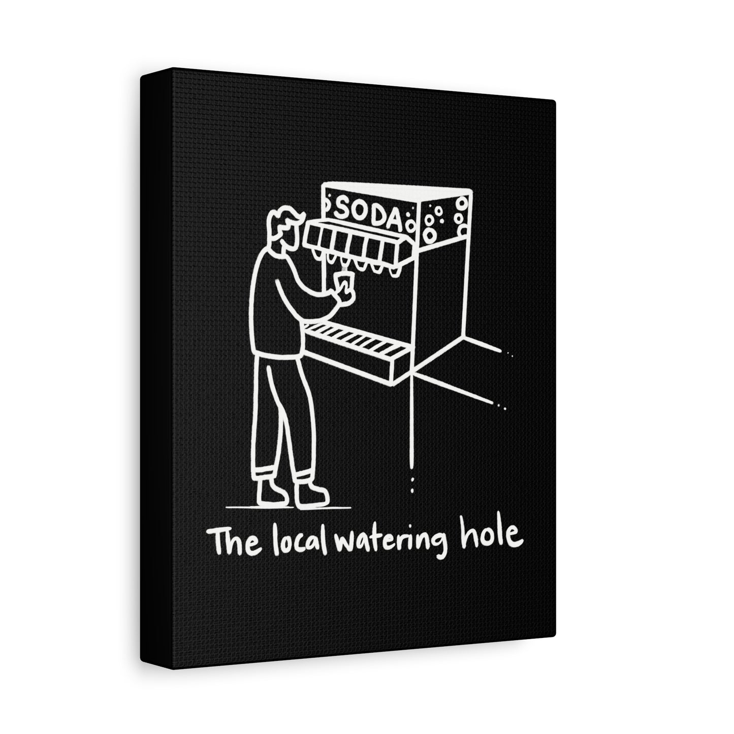 Local Watering Hole Canvas Print - White Ink on Black Background