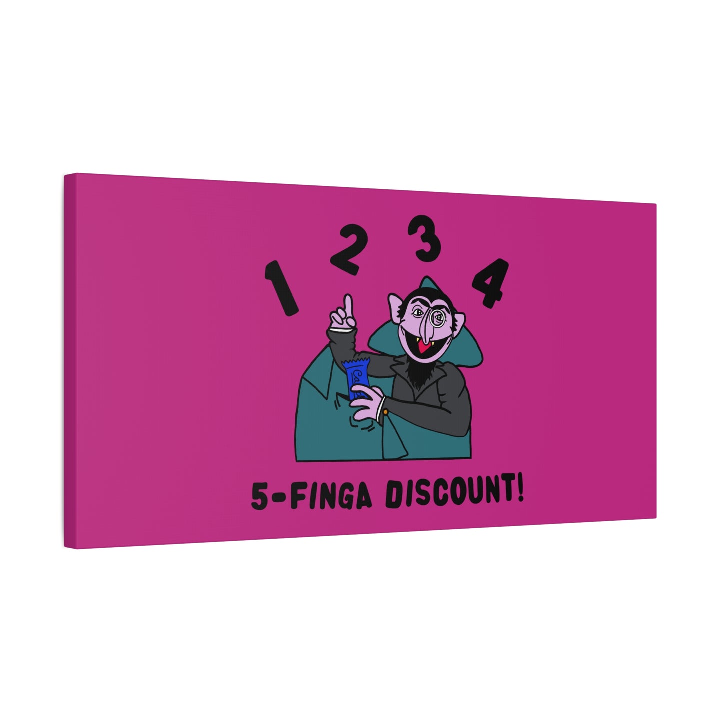 Five Finger Discount Canvas Print Pink - Sesame Street The Count Parody Art Print