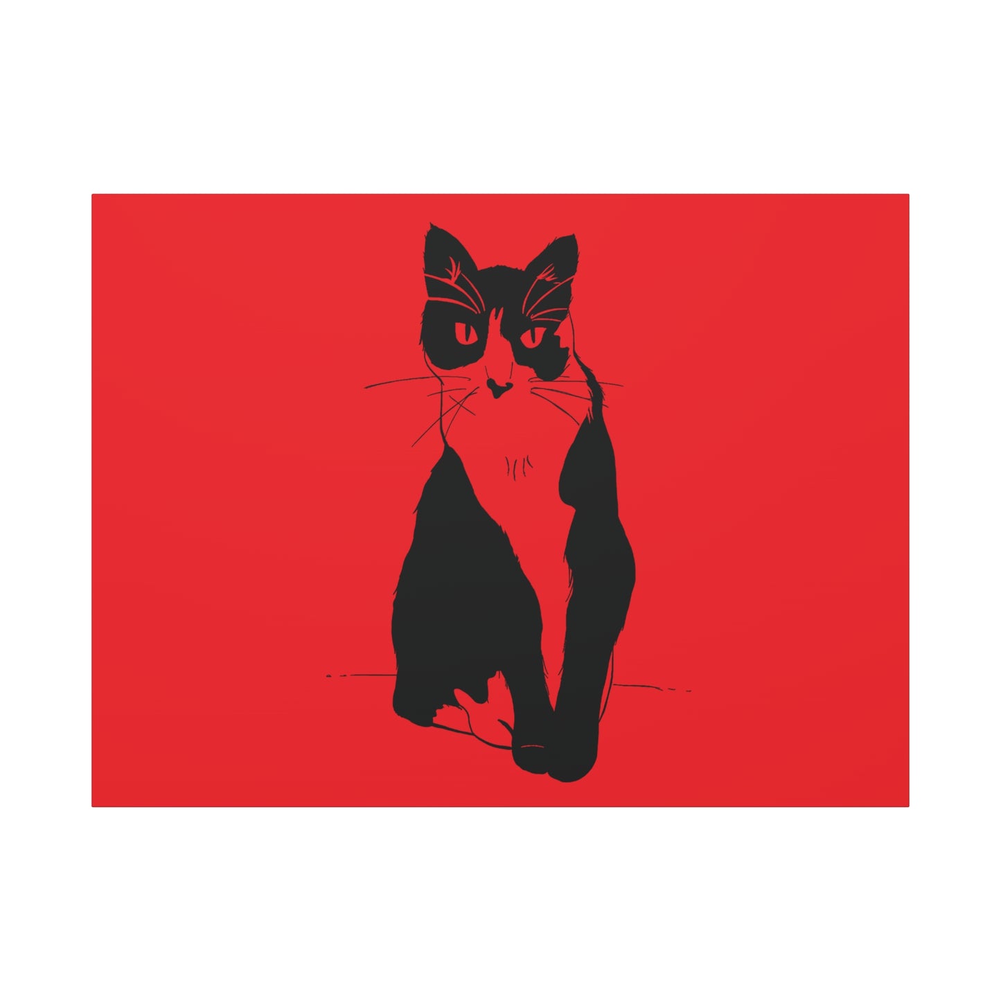 Cat Canvas Print on Red (Transparent Style Cat) - Cat Drawing Art