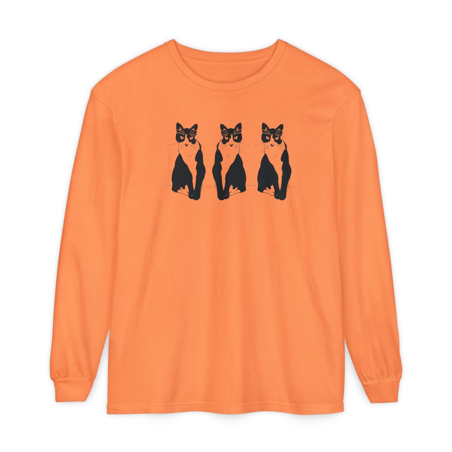 Cat x3 Long Sleeve Tee (Transparent Style Cat) - Cat Drawing Shirt