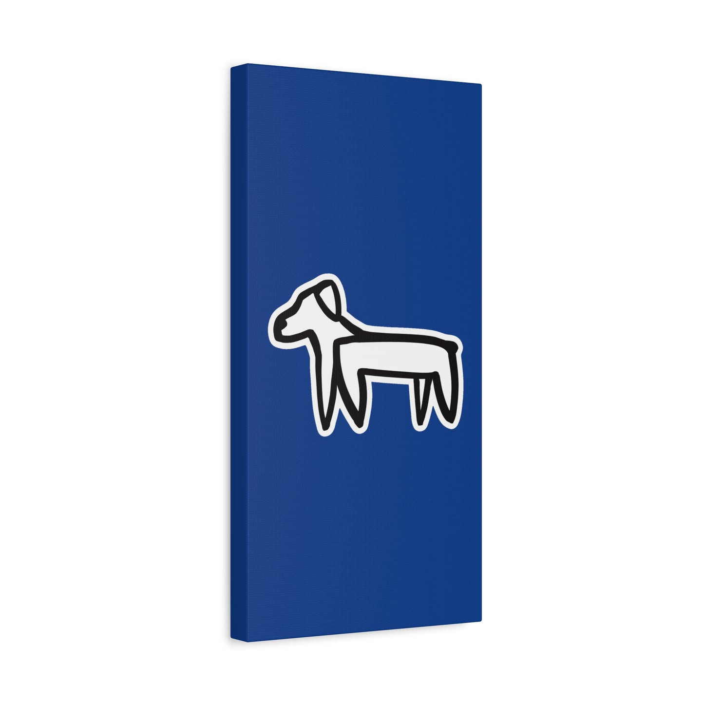 Dog Canvas Print on Blue (Sticker Style White Dog) - Dog Drawing Wall Art