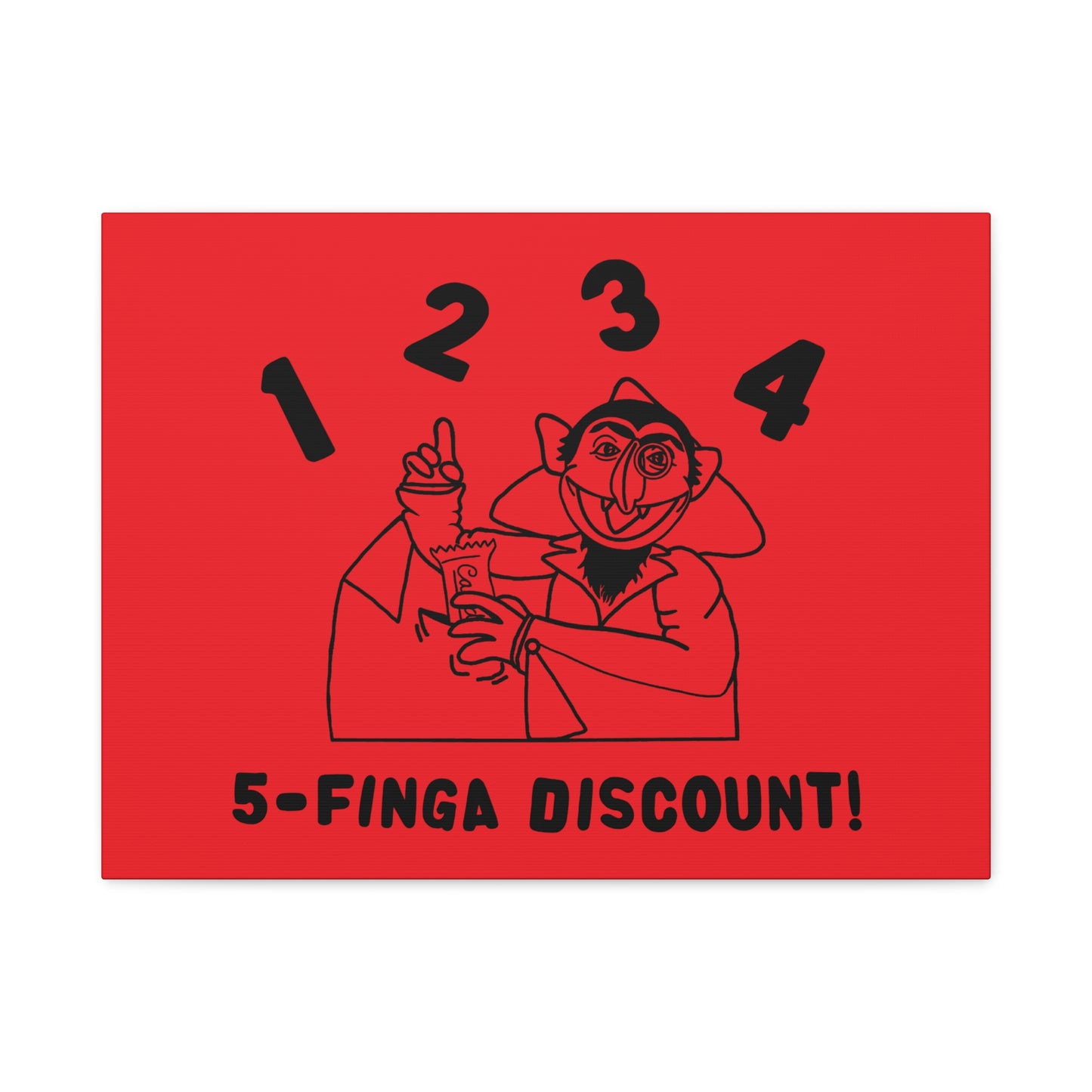 Five Finger Discount Outline Canvas Print Red - Sesame Street The Count Parody Art Print