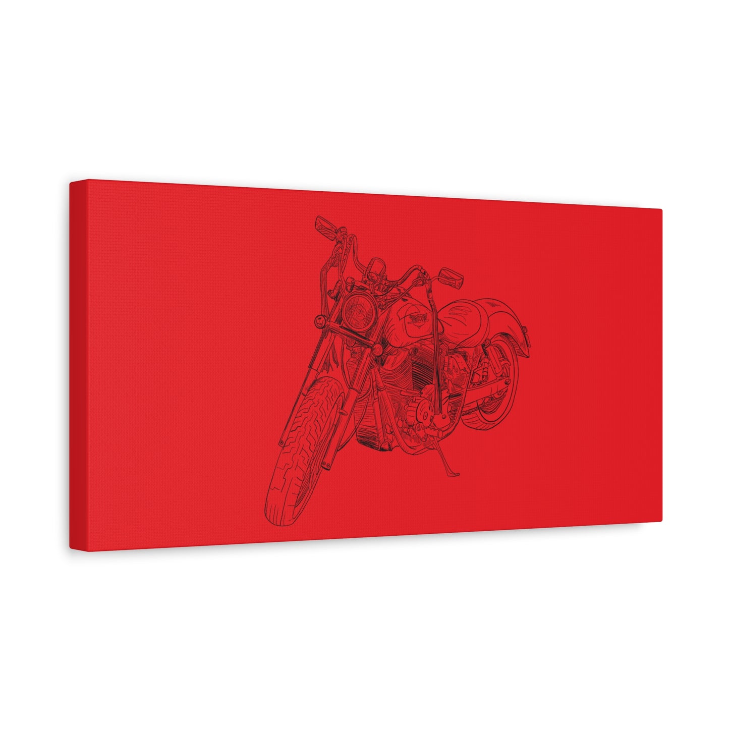 Ride Me Harley Motorcycle Sketch Canvas Print - Black Ink on Red Background