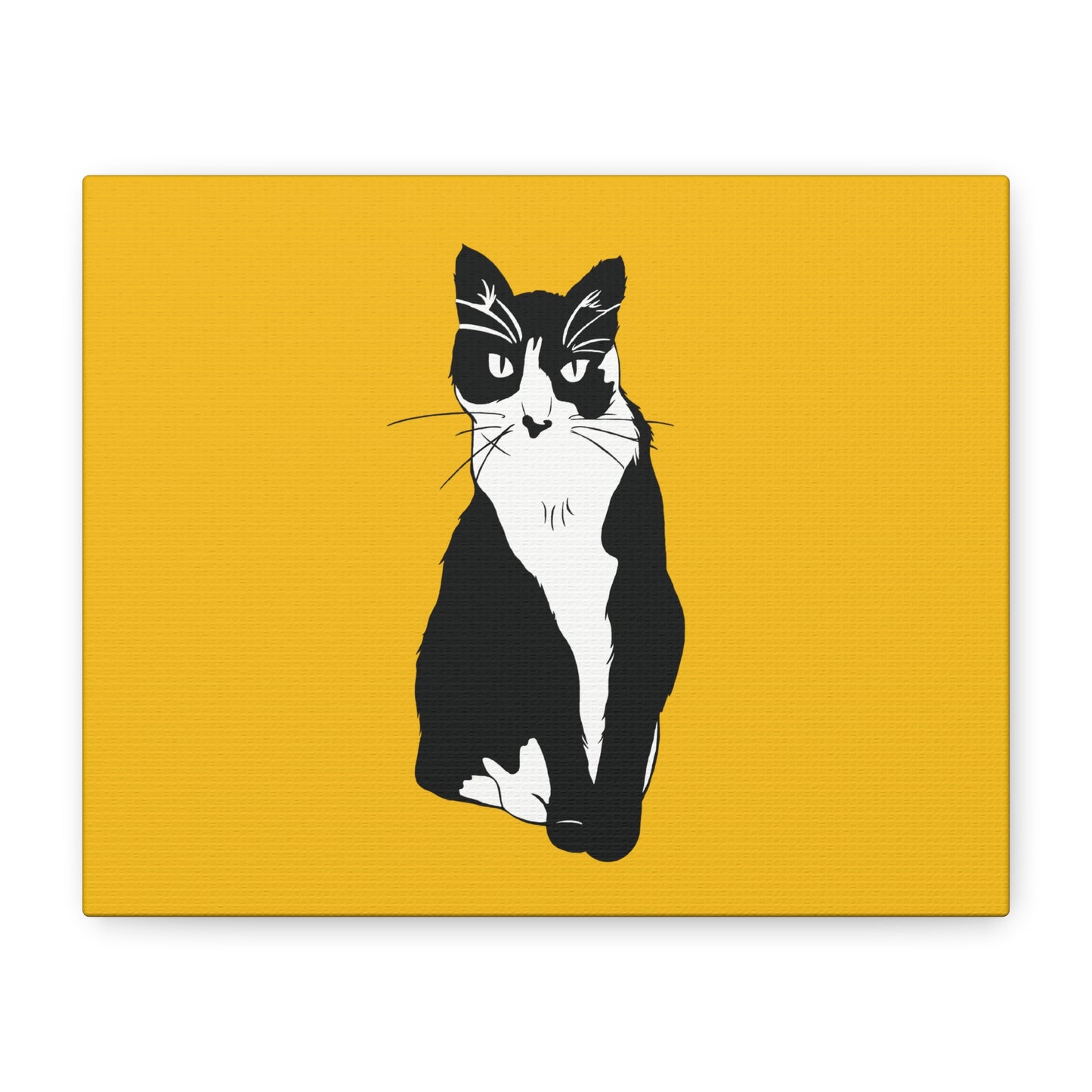 Cat Canvas on Yellow (B&W Style Cat) - Cat Drawing Art