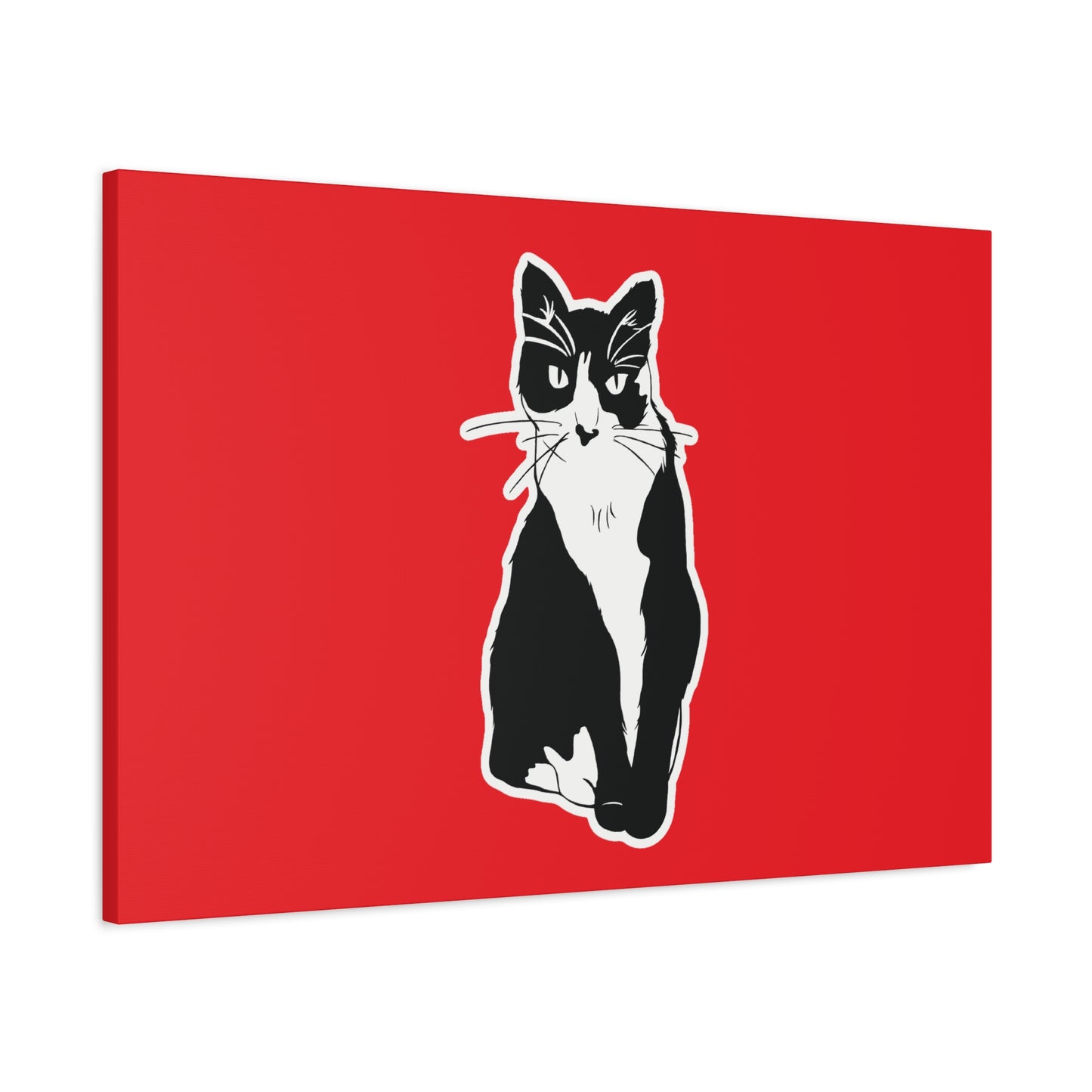 Cat Canvas Print on Red (Sticker Style Cat) - Cat Drawing Art