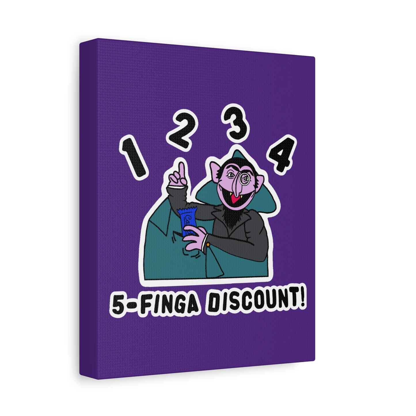 Five Finger Discount Canvas Print Light Purple - Sesame Street The Count Parody Art Print
