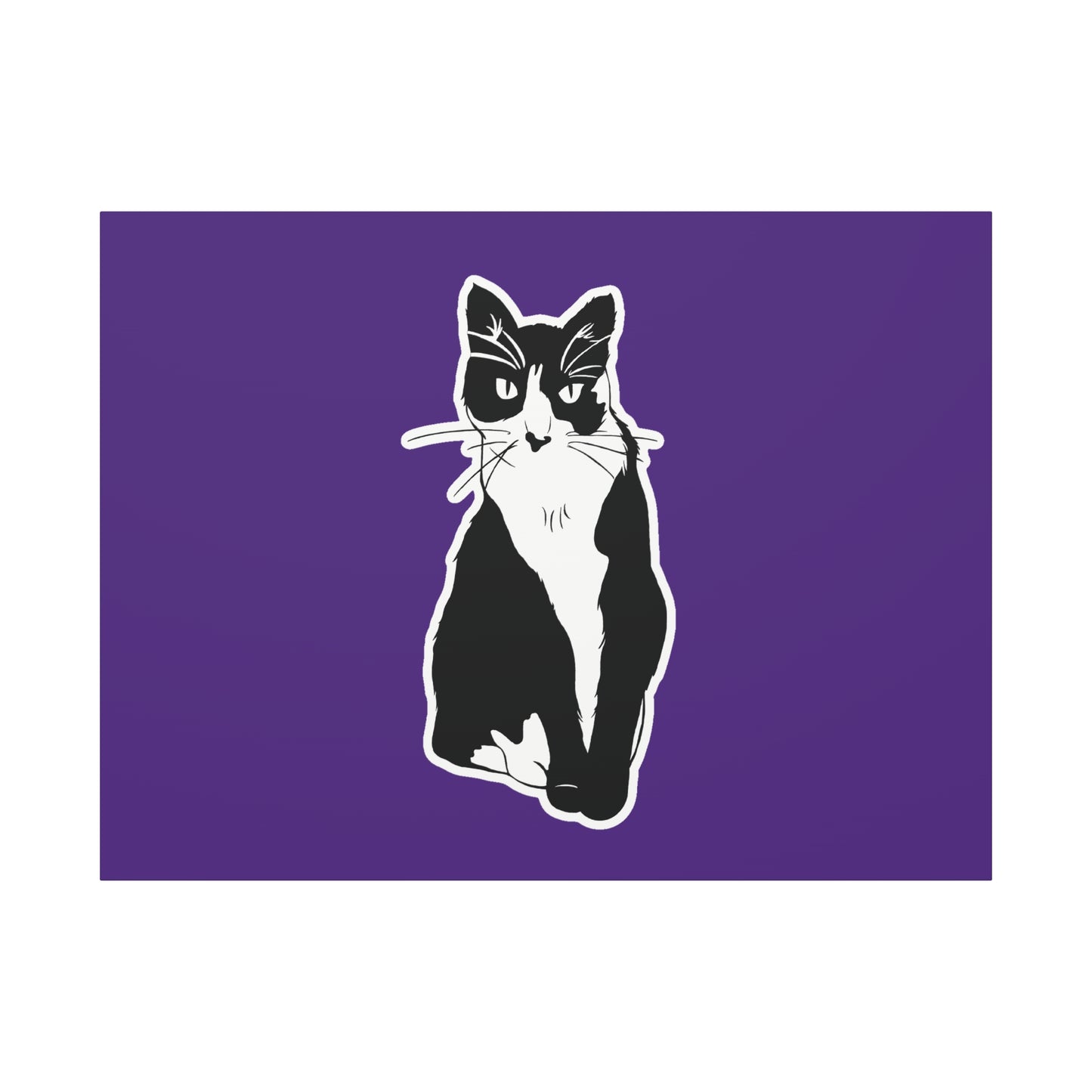 Cat Canvas Print on Purple (Sticker Style Cat) - Cat Drawing Art