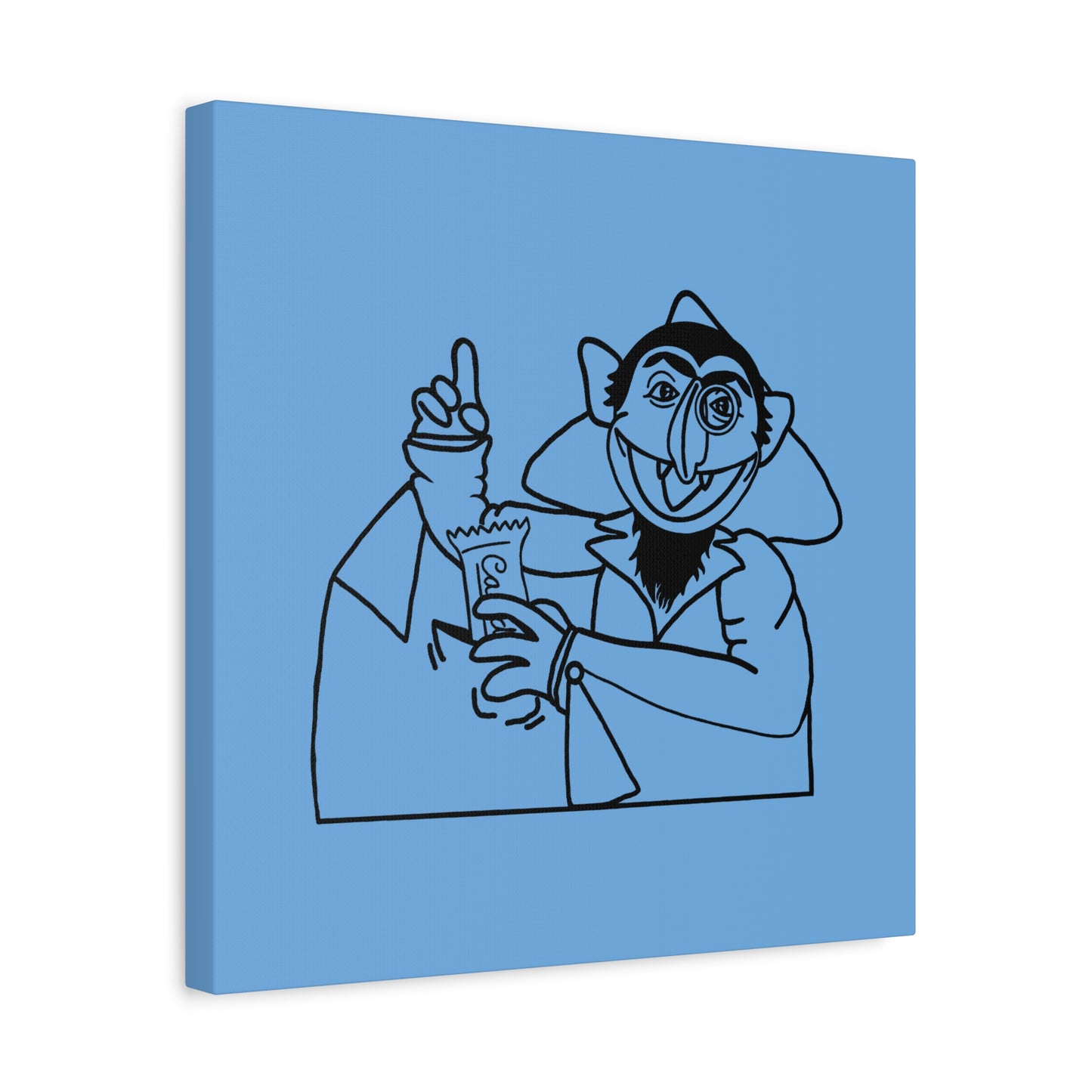 The Count Stealing Candy Outline Canvas Print Light Blue - Sesame Street The Count Parody Art