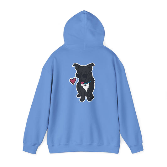Nora the Dog Heart Hoodie Back Design (Sticker Style Nora) - Nora Hooded Sweatshirt