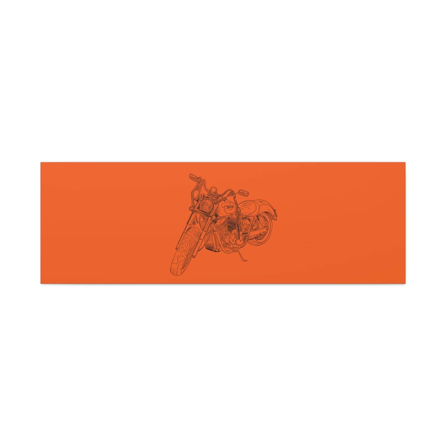 Harley Motorcycle Sketch Canvas Print - Black Ink on Orange Background