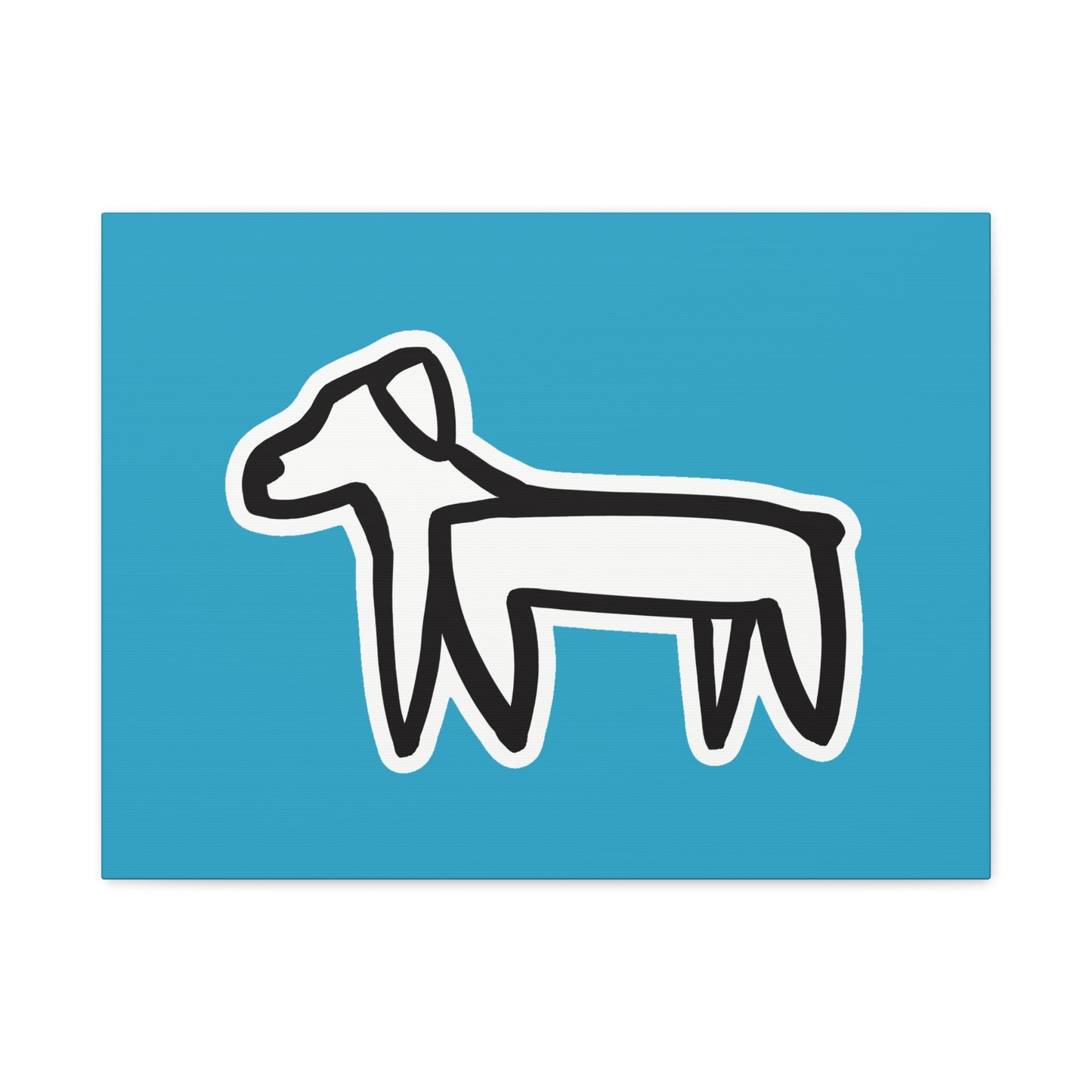 Dog Canvas Print on Turquoise (Sticker Style Black Dog) - Dog Drawing Wall Art