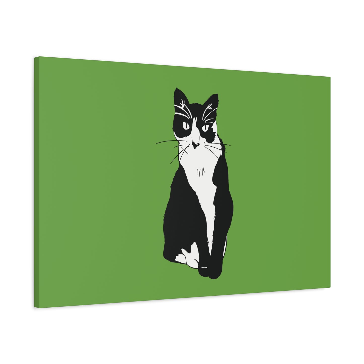 Cat Canvas on Green (B&W Style Cat) - Cat Drawing Art