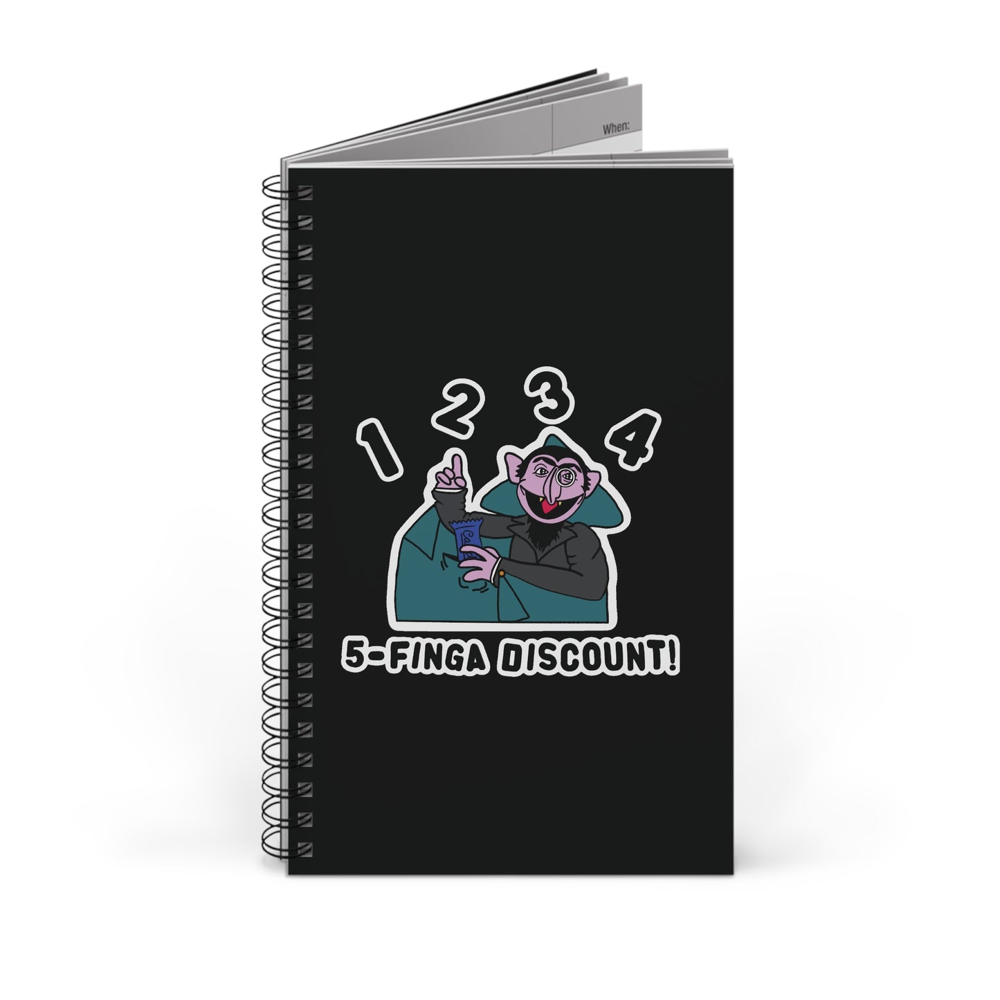Five Finger Discount Notebook Black - Sesame Street The Count Parody Spiral Notebook