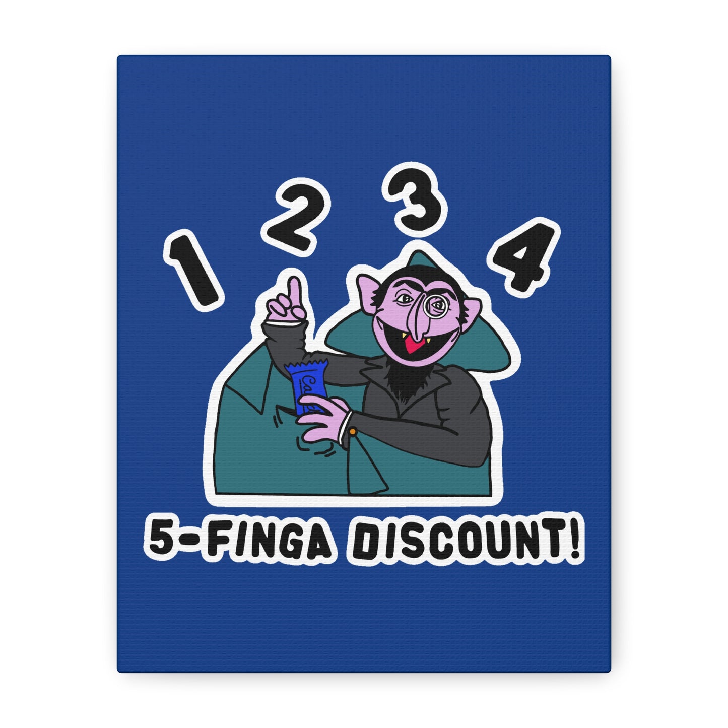 Five Finger Discount Canvas Print Dark Blue - Sesame Street The Count Parody Art Print