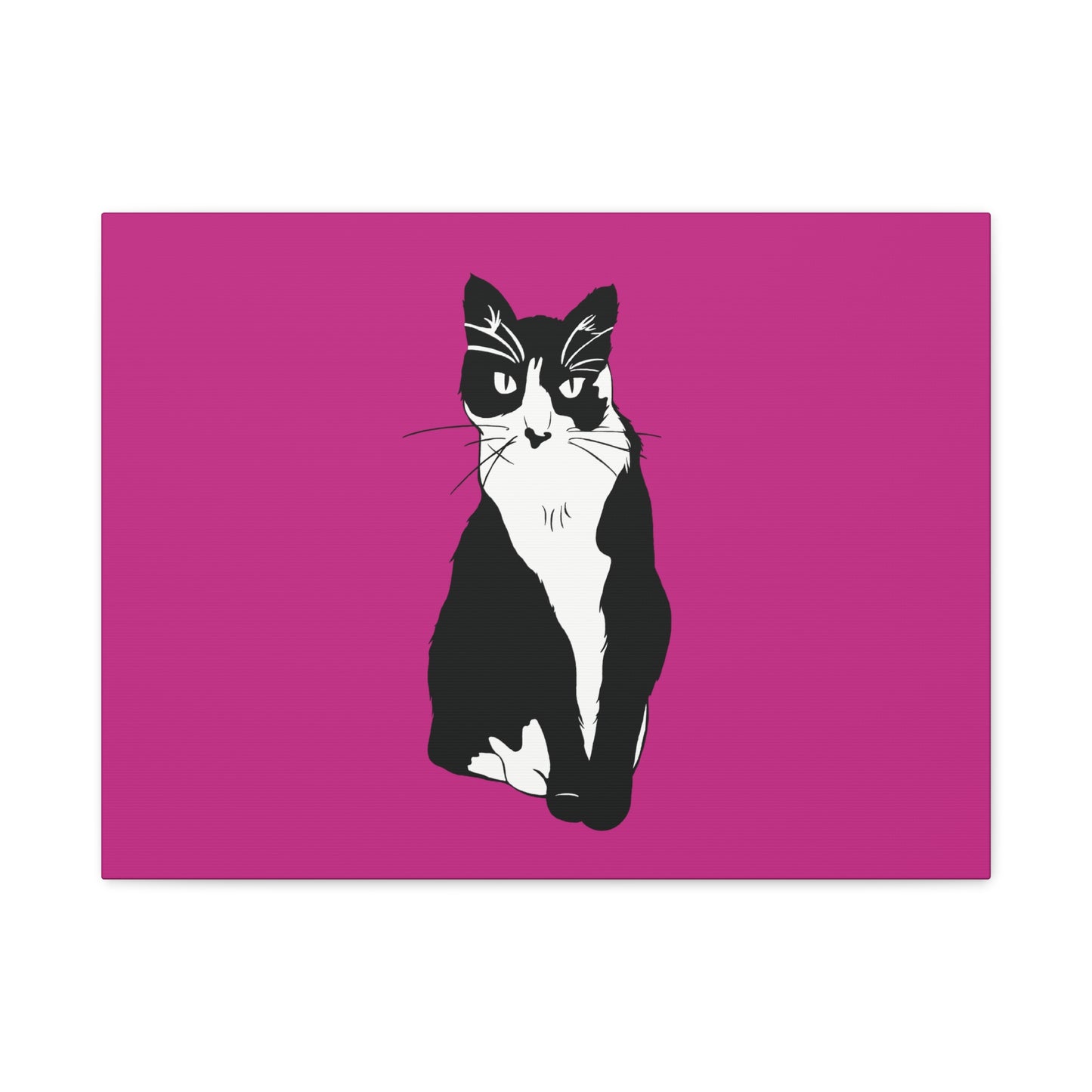 Cat Canvas on Pink (B&W Style Cat) - Cat Drawing Art