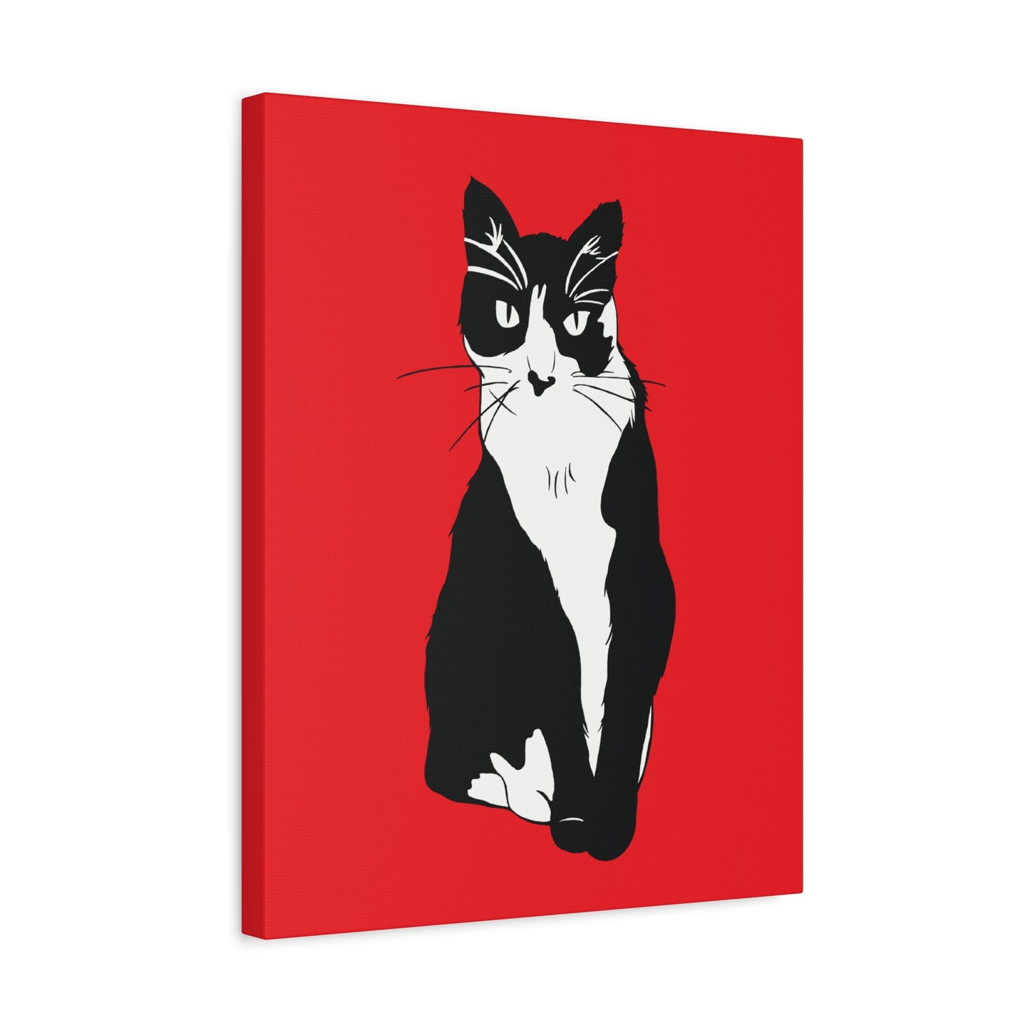 Cat Canvas on Red (B&W Style Cat) - Cat Drawing Art