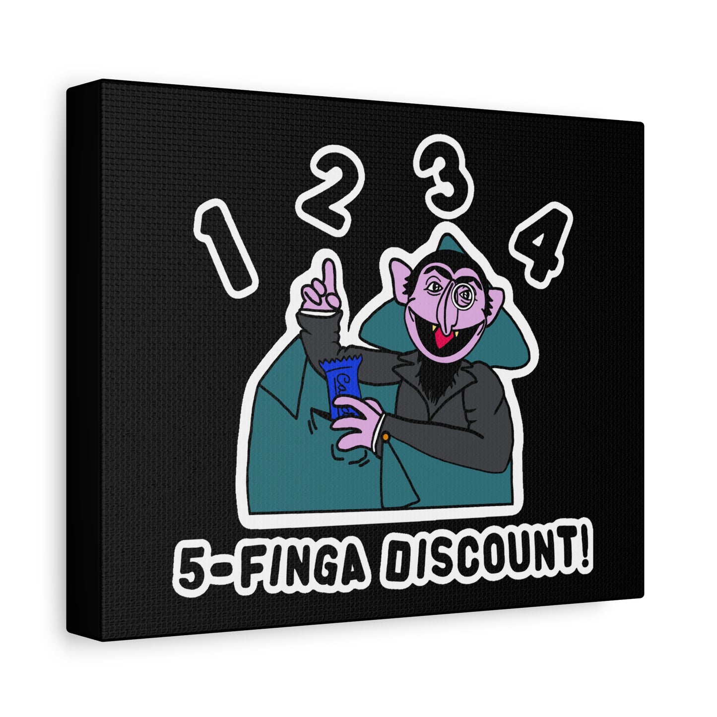 Five Finger Discount Canvas Print Black - Sesame Street The Count Parody Art Print
