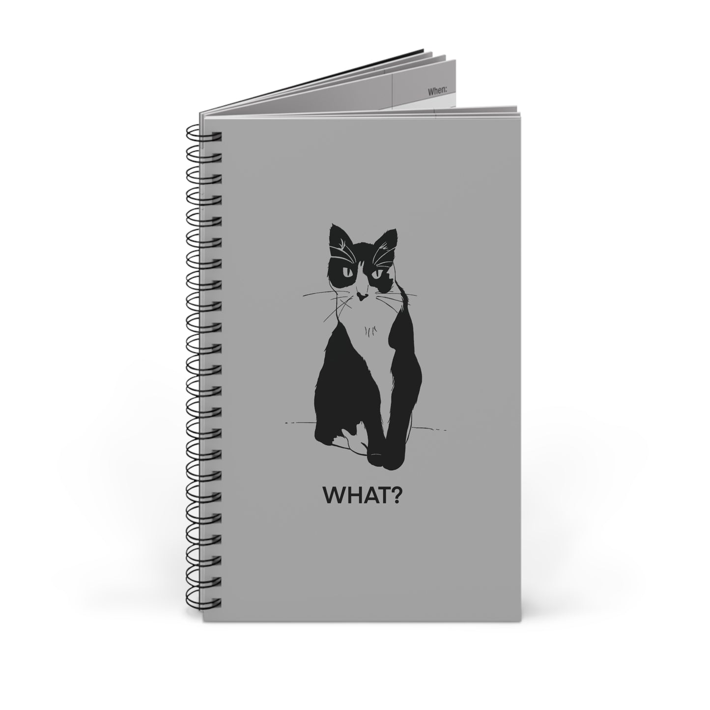 Cattitude Notebook in Light Grey (Transparent Style Cat) - Cat Spiral Notebook