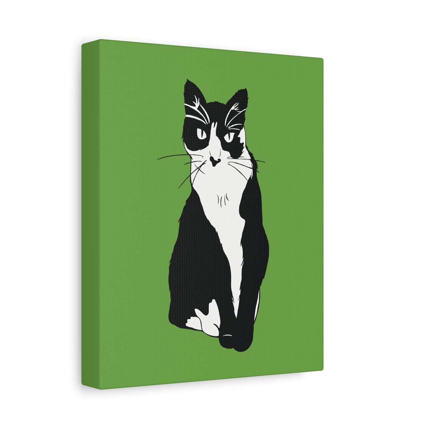 Cat Canvas on Green (B&W Style Cat) - Cat Drawing Art