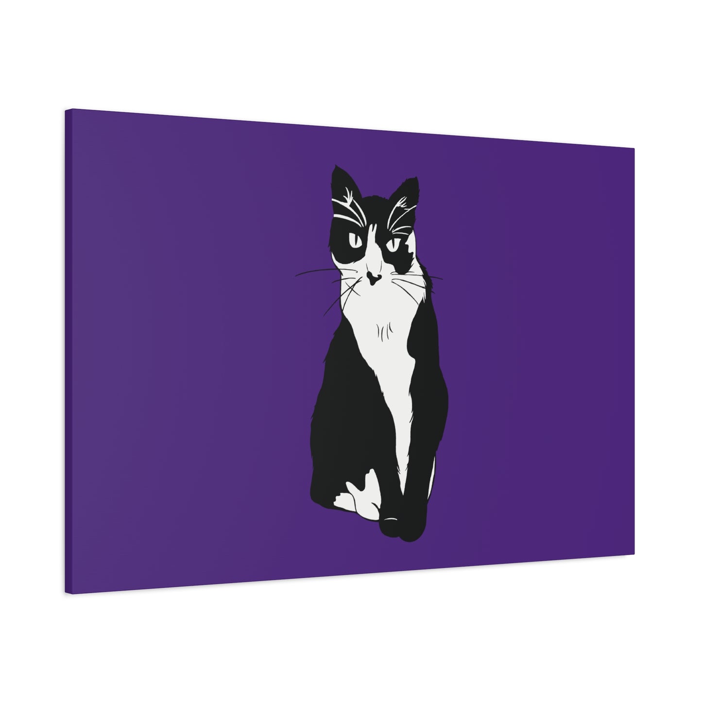 Cat Canvas on Purple (B&W Style Cat) - Cat Drawing Art