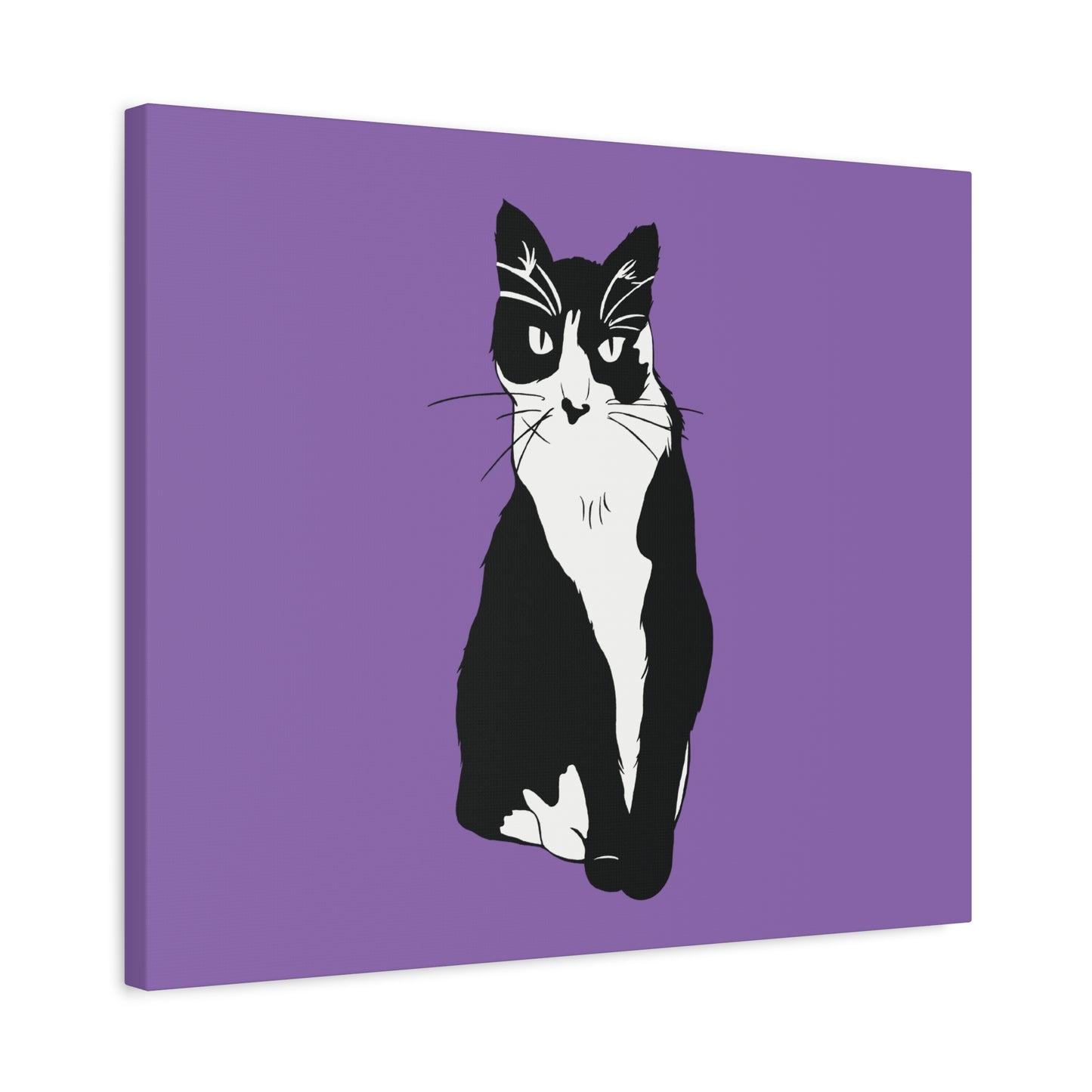 Cat Canvas on Light Purple (B&W Style Cat) - Cat Drawing Art
