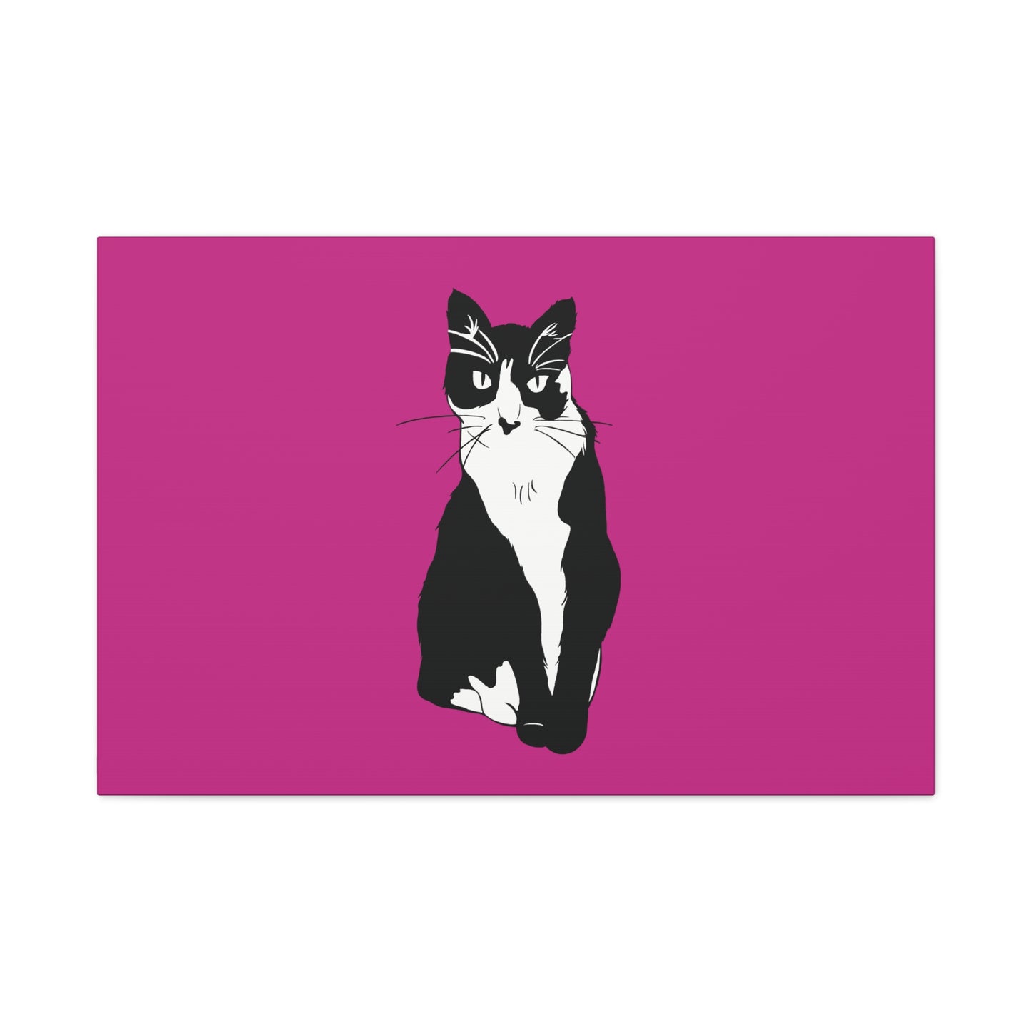 Cat Canvas on Pink (B&W Style Cat) - Cat Drawing Art