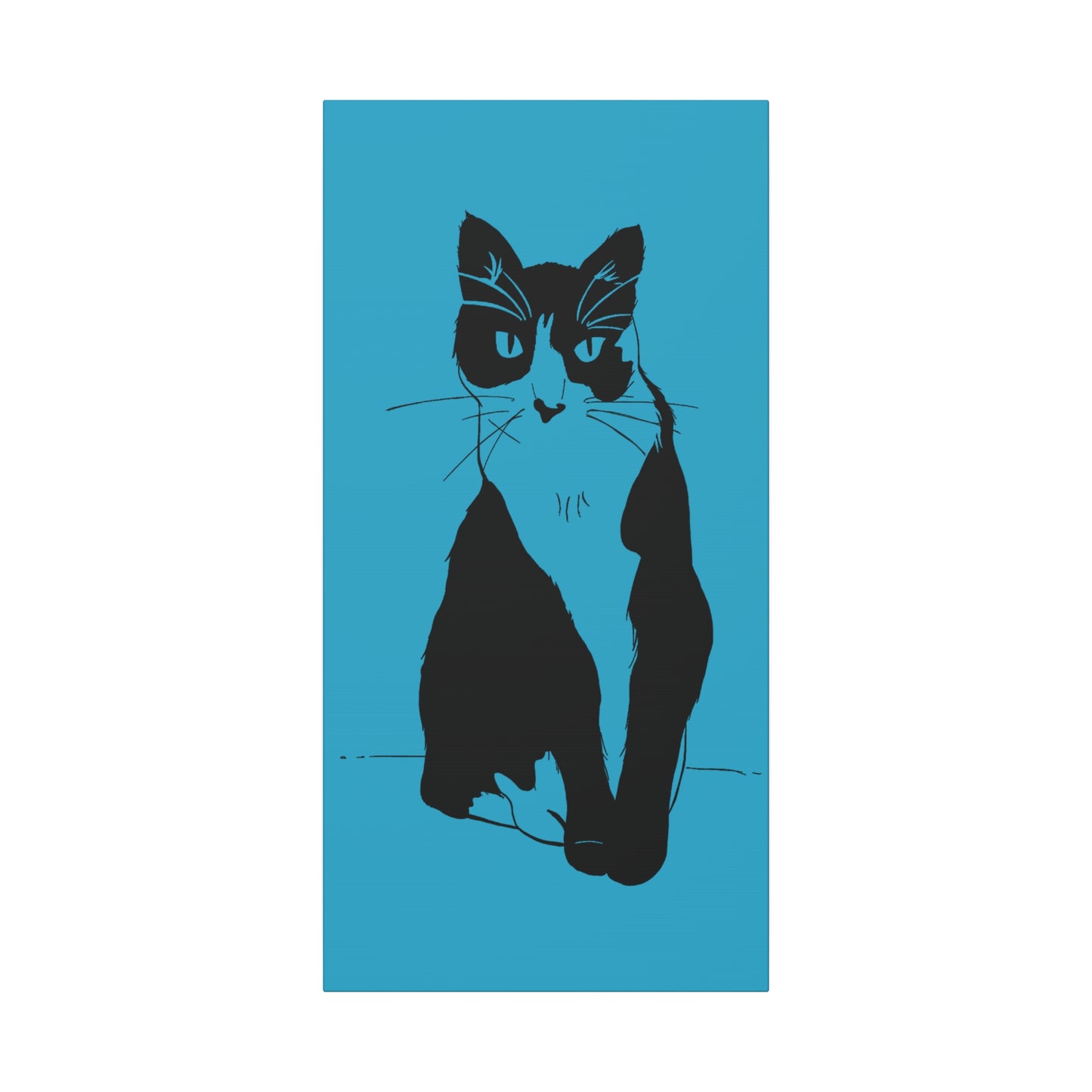 Cat Canvas Print on Turquoise (Transparent Style Cat) - Cat Drawing Art