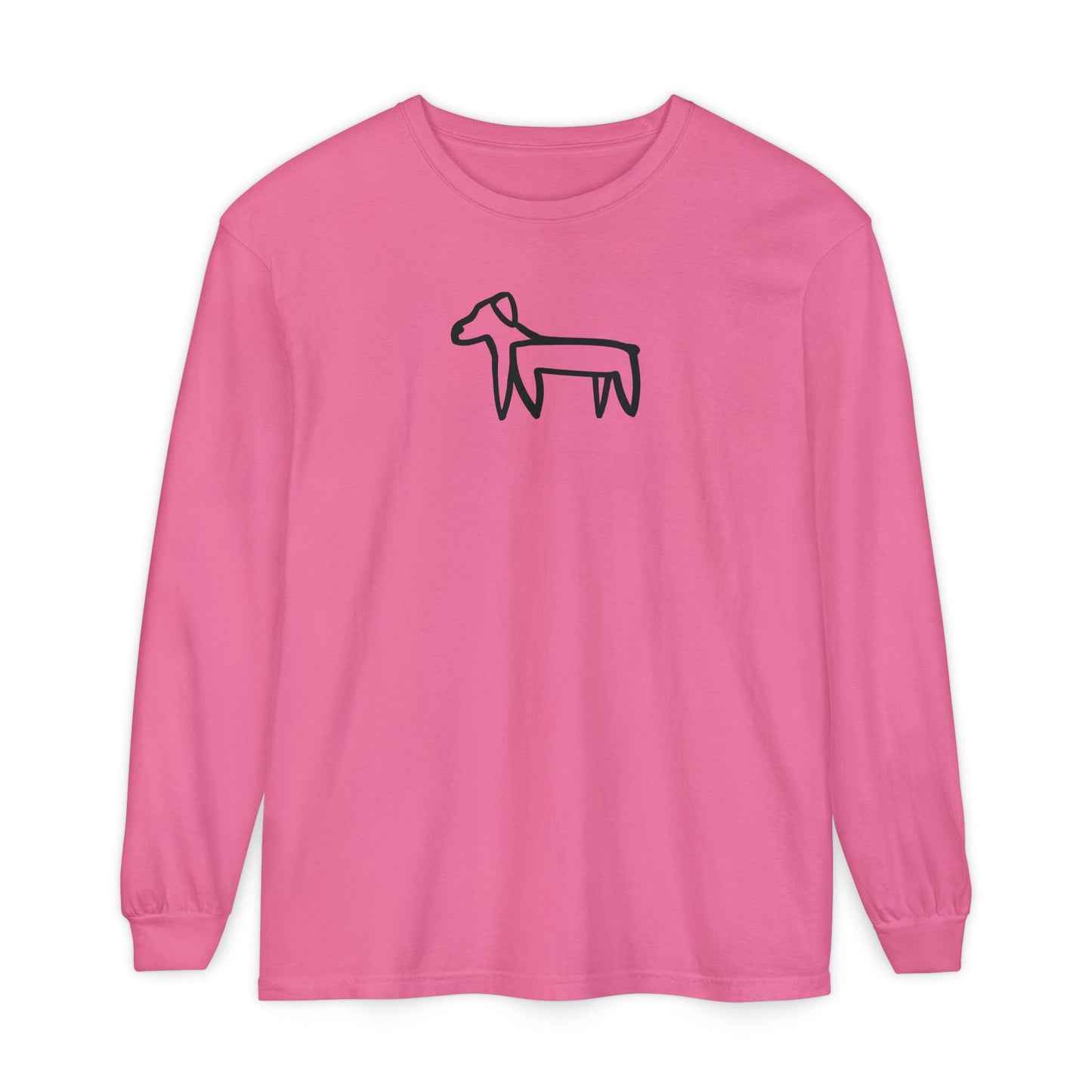 Dog Long Sleeve Tee (Transparent Style Black Dog) - Dog Drawing Shirt