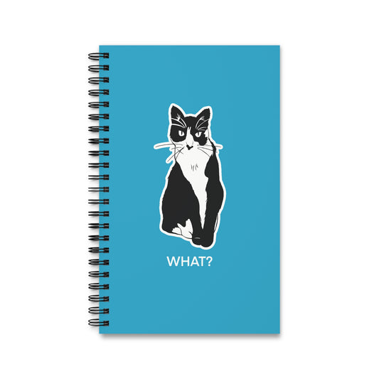 Cattitude Notebook in Turquoise (Sticker Style Cat with White Writing) - Cat Spiral Notebook