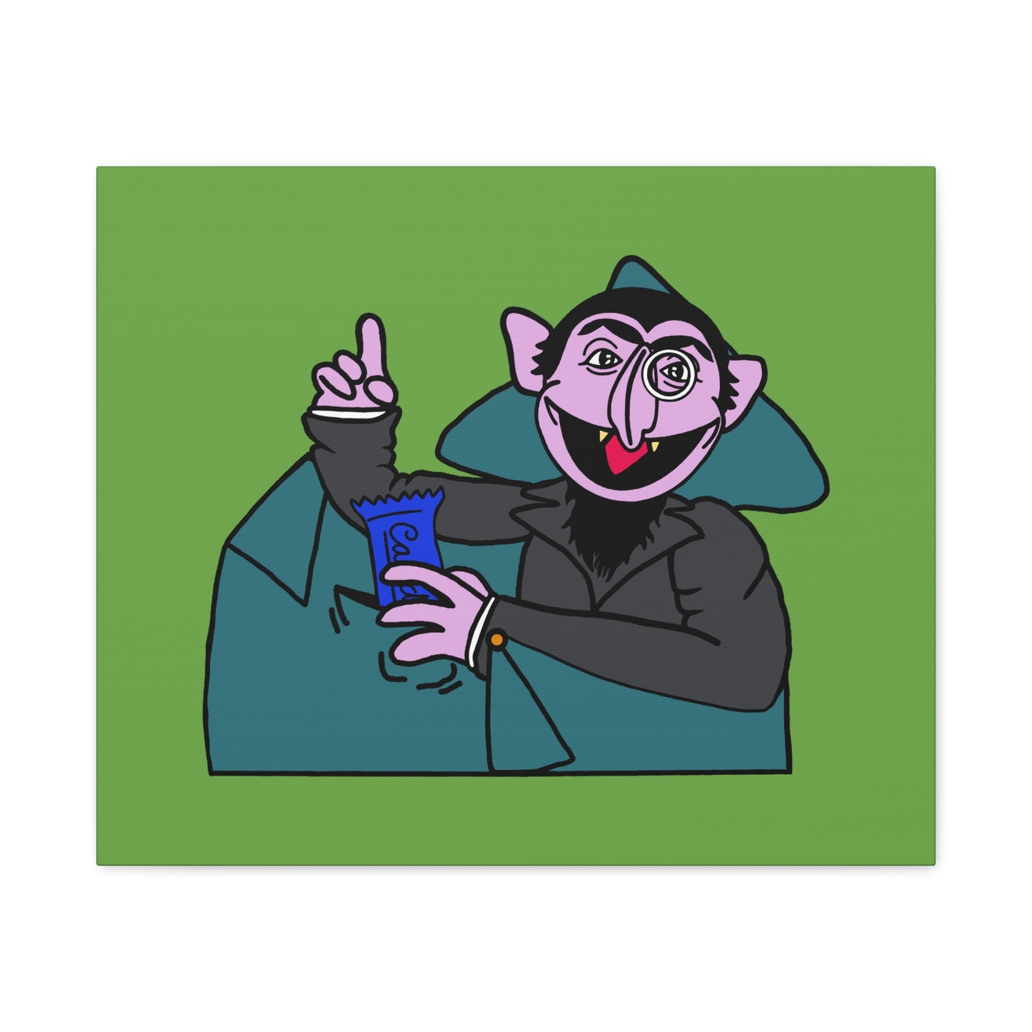 The Count Stealing Candy Canvas Print Green - Sesame Street The Count Parody Art