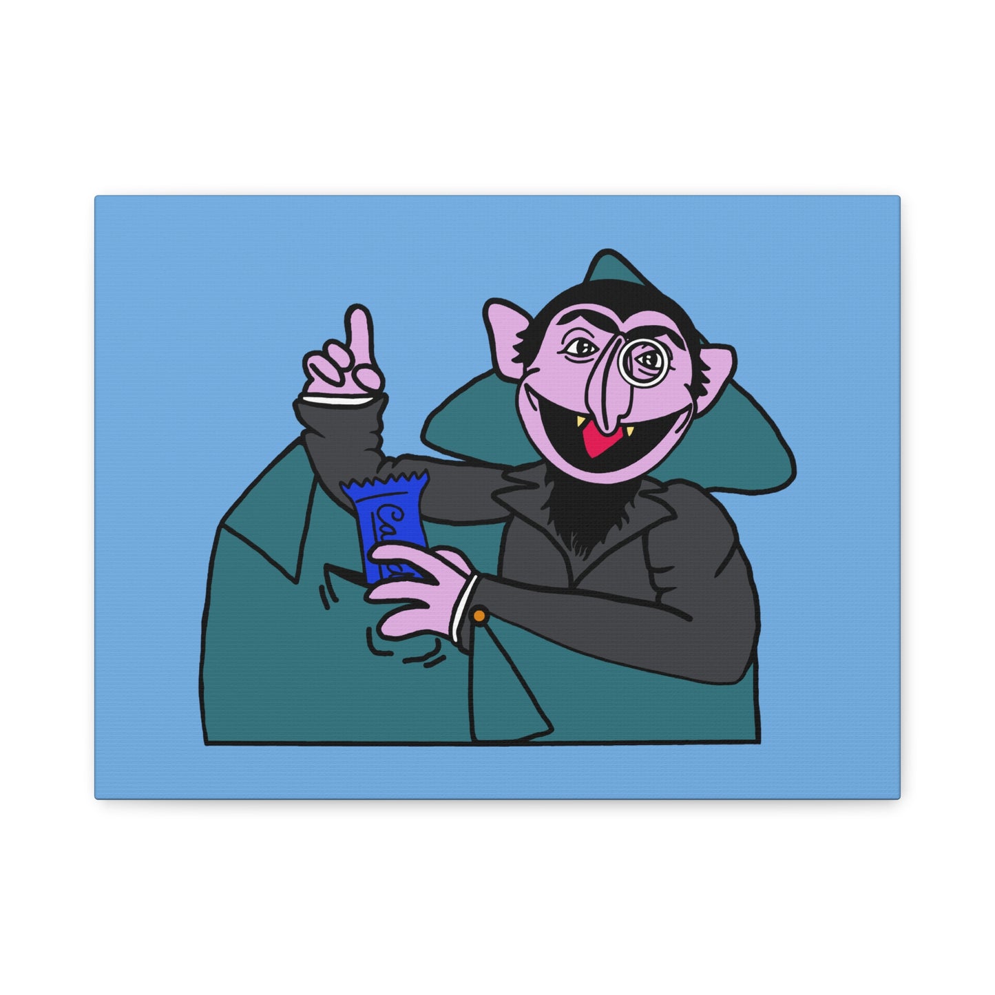 The Count Stealing Candy Canvas Print Light Blue - Sesame Street The Count Parody Art