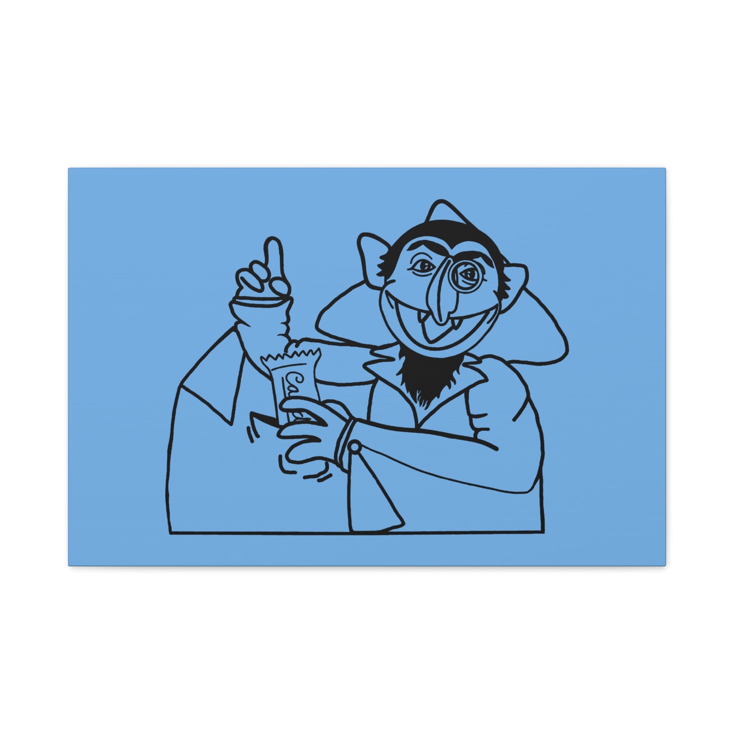 The Count Stealing Candy Outline Canvas Print Light Blue - Sesame Street The Count Parody Art