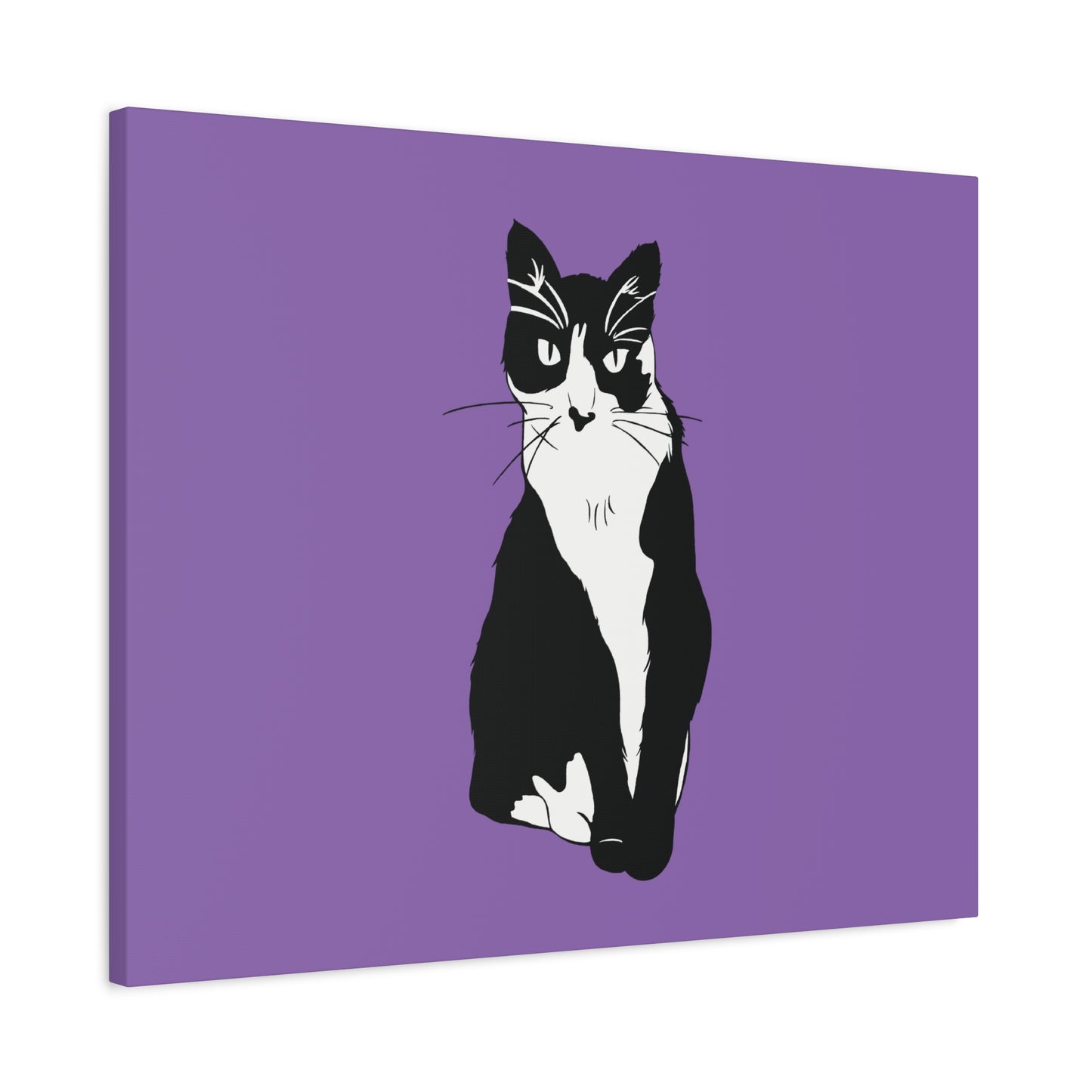 Cat Canvas on Light Purple (B&W Style Cat) - Cat Drawing Art