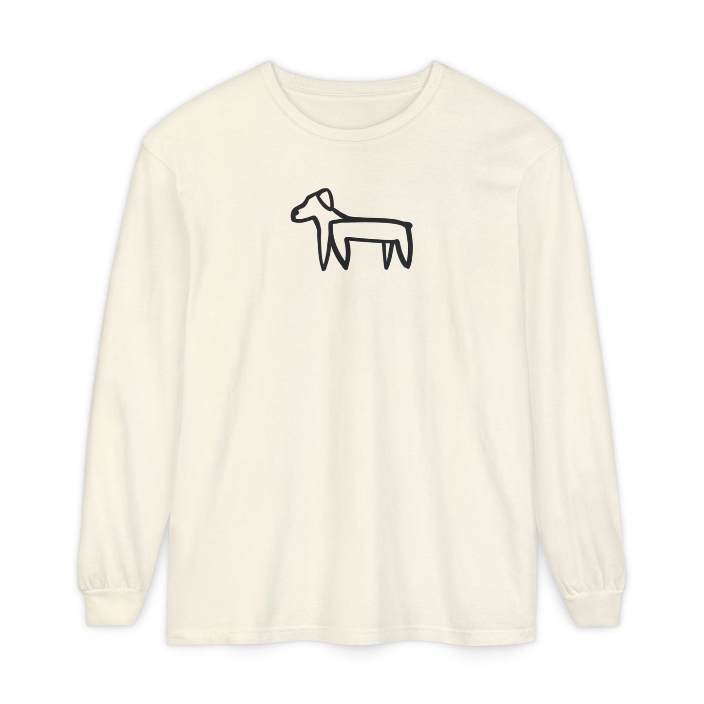 Dog Long Sleeve Tee (Transparent Style Black Dog) - Dog Drawing Shirt