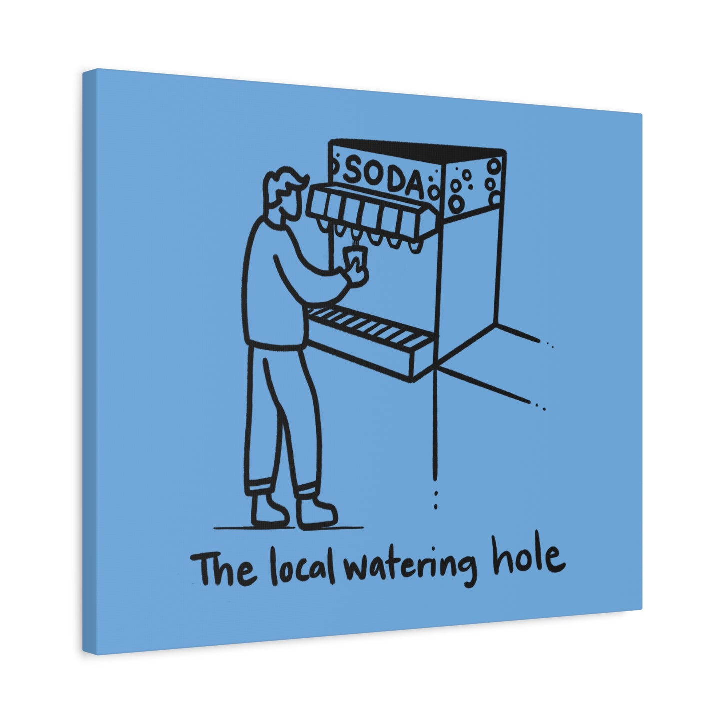 Local Watering Hole Canvas Print - White Ink on Black Background